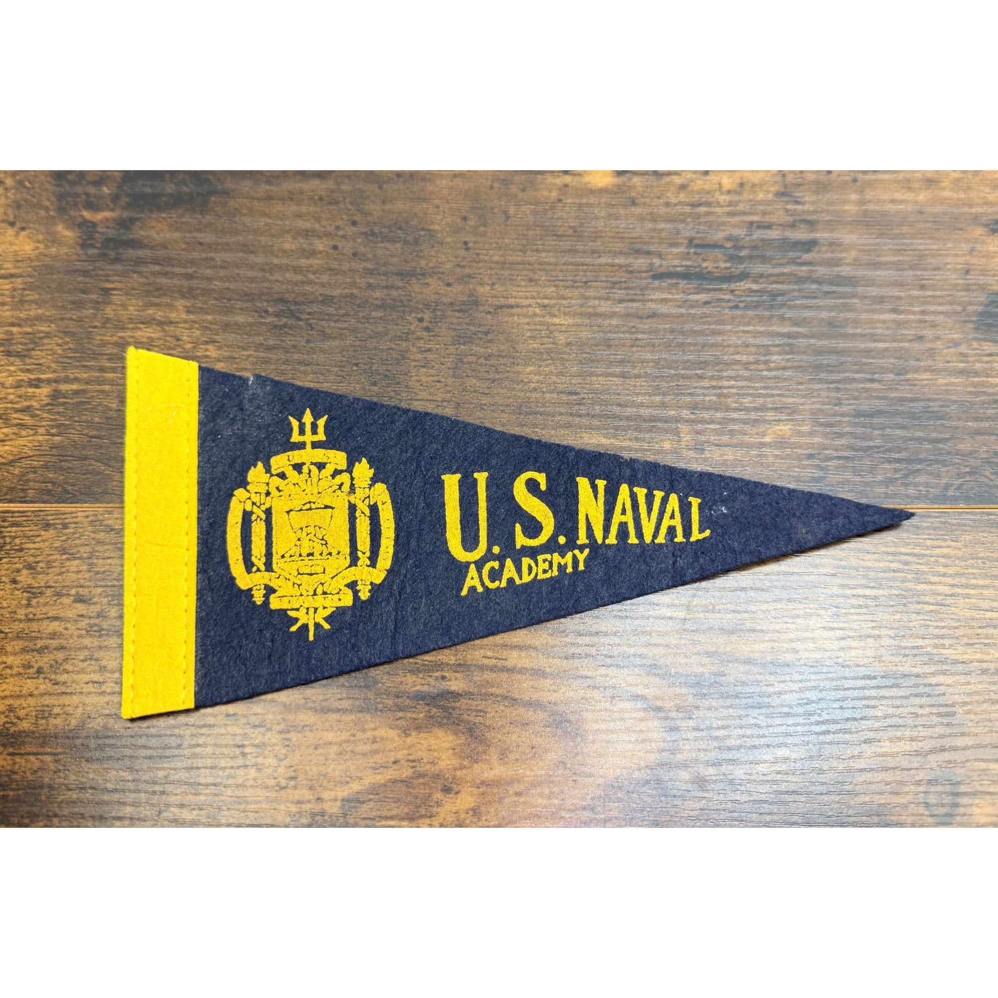 Vintage U.S. Naval Academy Felt mini Pennant With Yellow Trim & Crest 9 inches