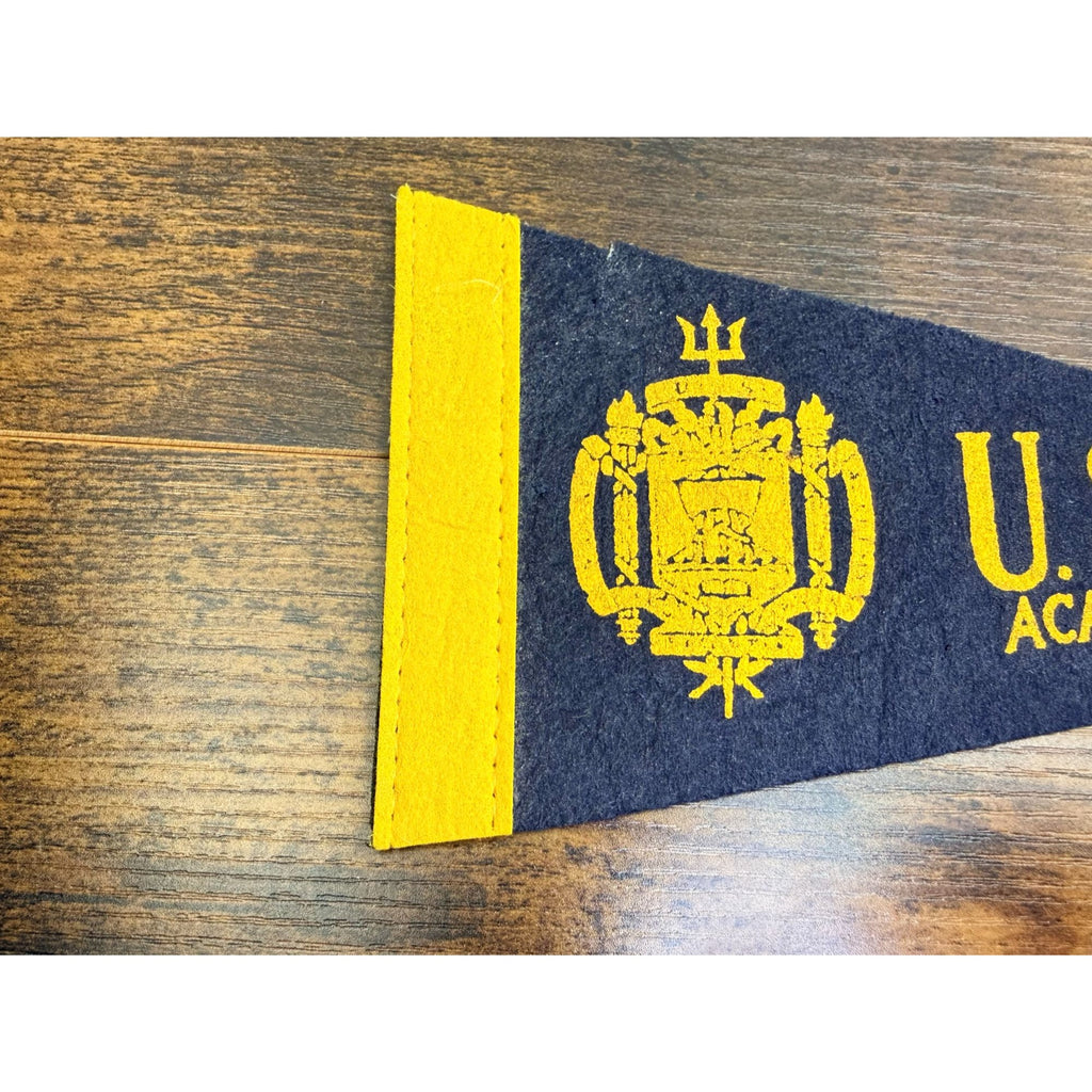 Vintage U.S. Naval Academy Felt mini Pennant With Yellow Trim & Crest 9 inches