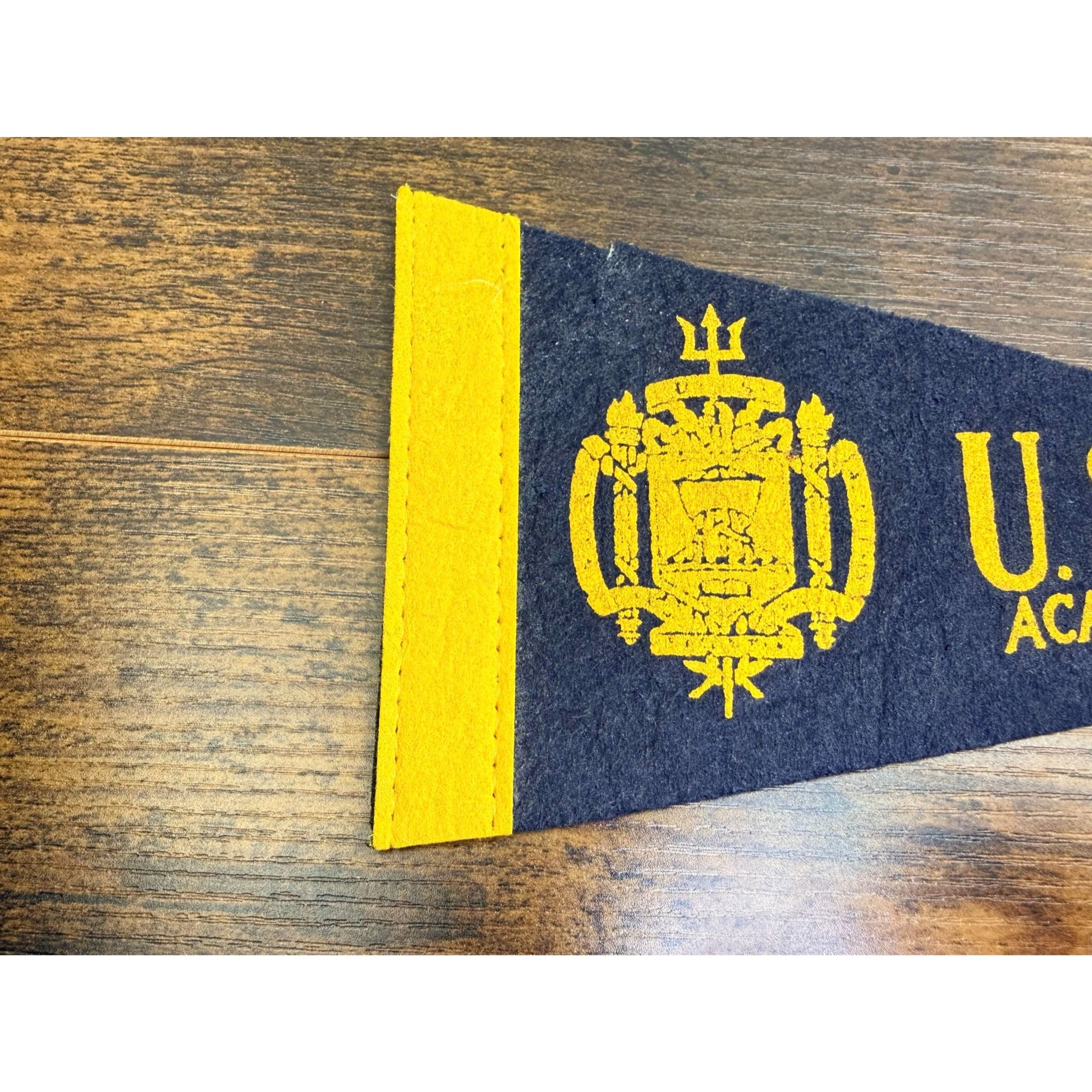 Vintage U.S. Naval Academy Felt mini Pennant With Yellow Trim & Crest 9 inches