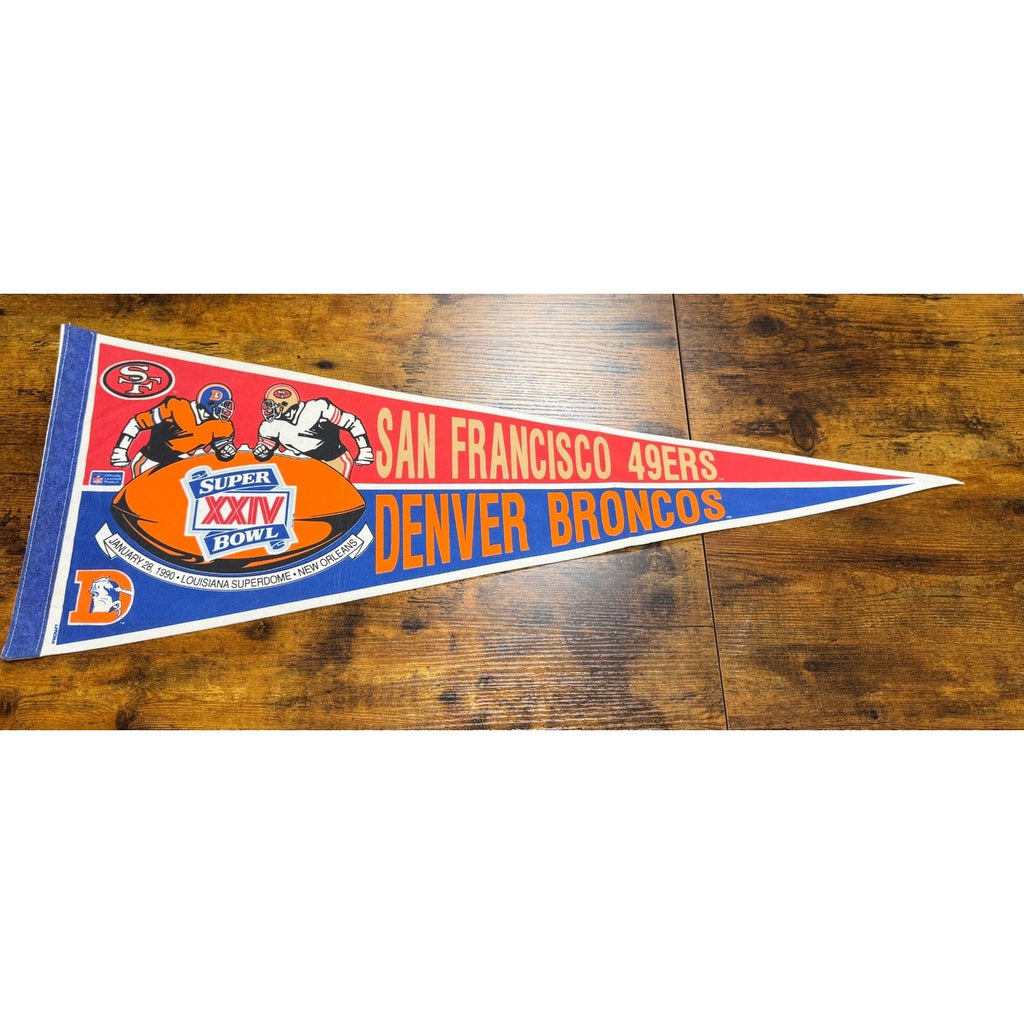 Vintage 1990 Super Bowl Denver Broncos / San Francisco 49ers Pennant New Orleans