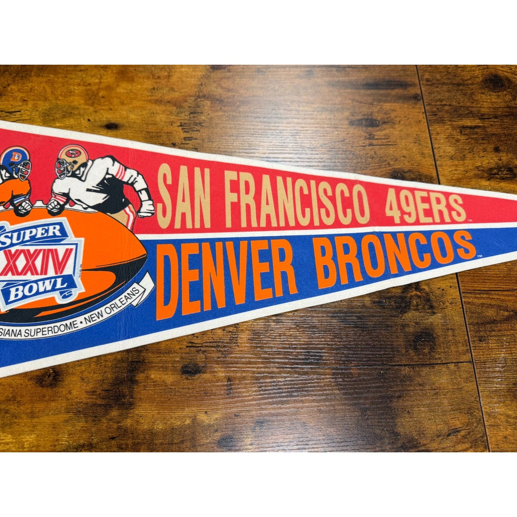 Vintage 1990 Super Bowl Denver Broncos / San Francisco 49ers Pennant New Orleans
