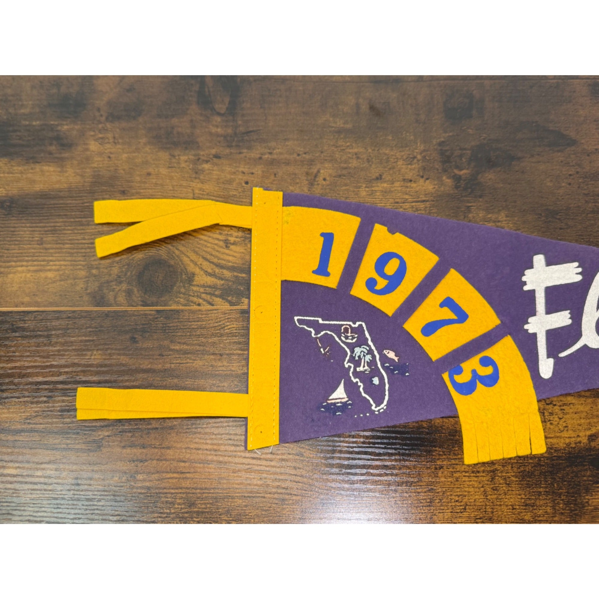 Vintage 1973 Florida Felt Pennant Purple & Gold With Map Design