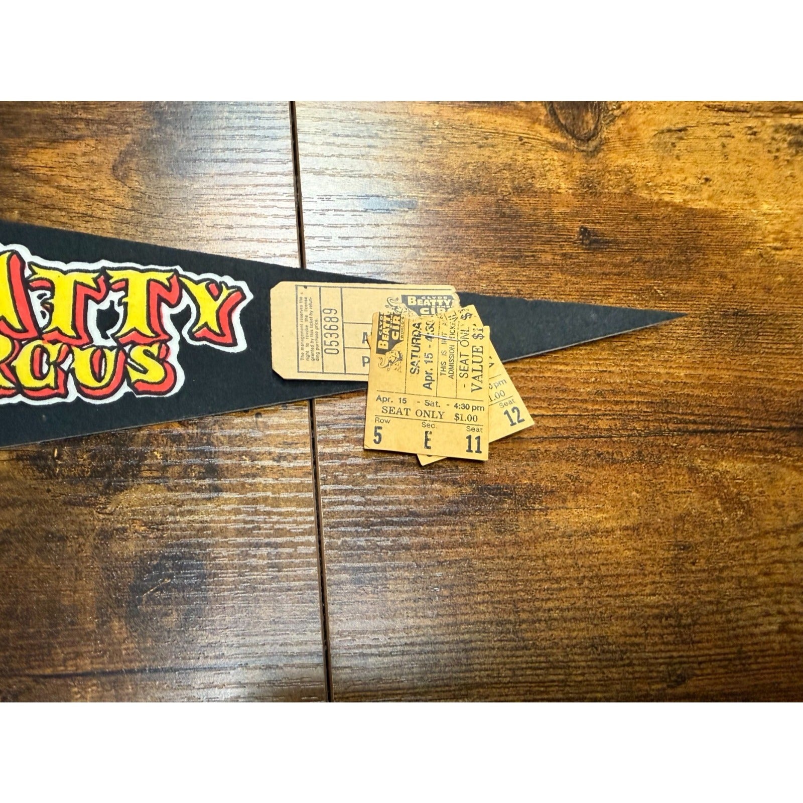 Vintage Clyde Beatty Cole Bros. Circus pennant