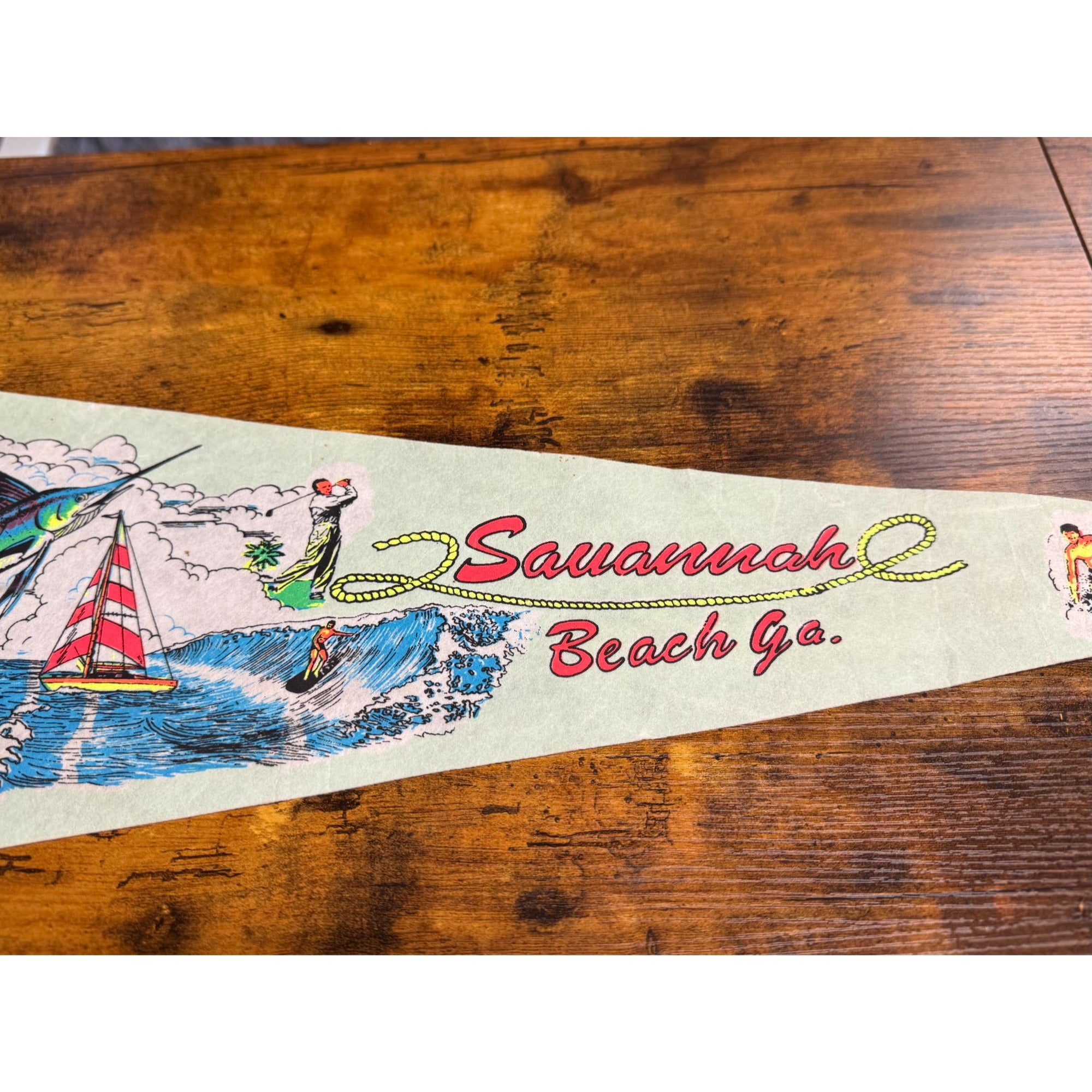 Vintage Savannah Beach Ga Souvenir Pennant