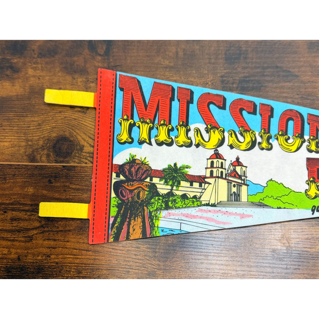 Vintage Mission Santa Barbara Souvenir Pennant Flag Queen Of The Missions