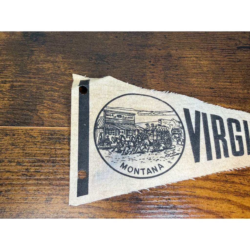 Vintage Virginia City Montana Souvenir Pennant With Stagecoach Illustration