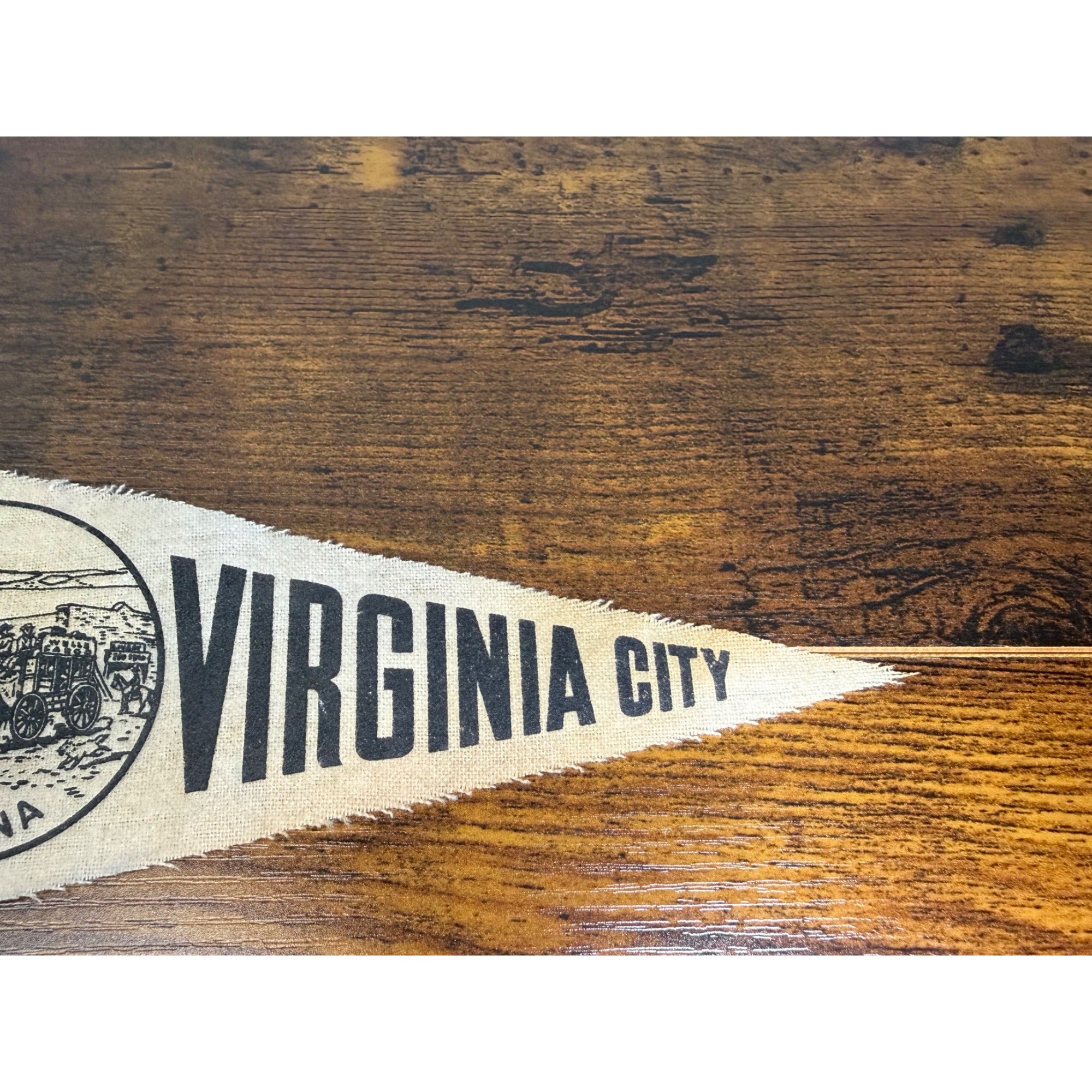 Vintage Virginia City Montana Souvenir Pennant With Stagecoach Illustration
