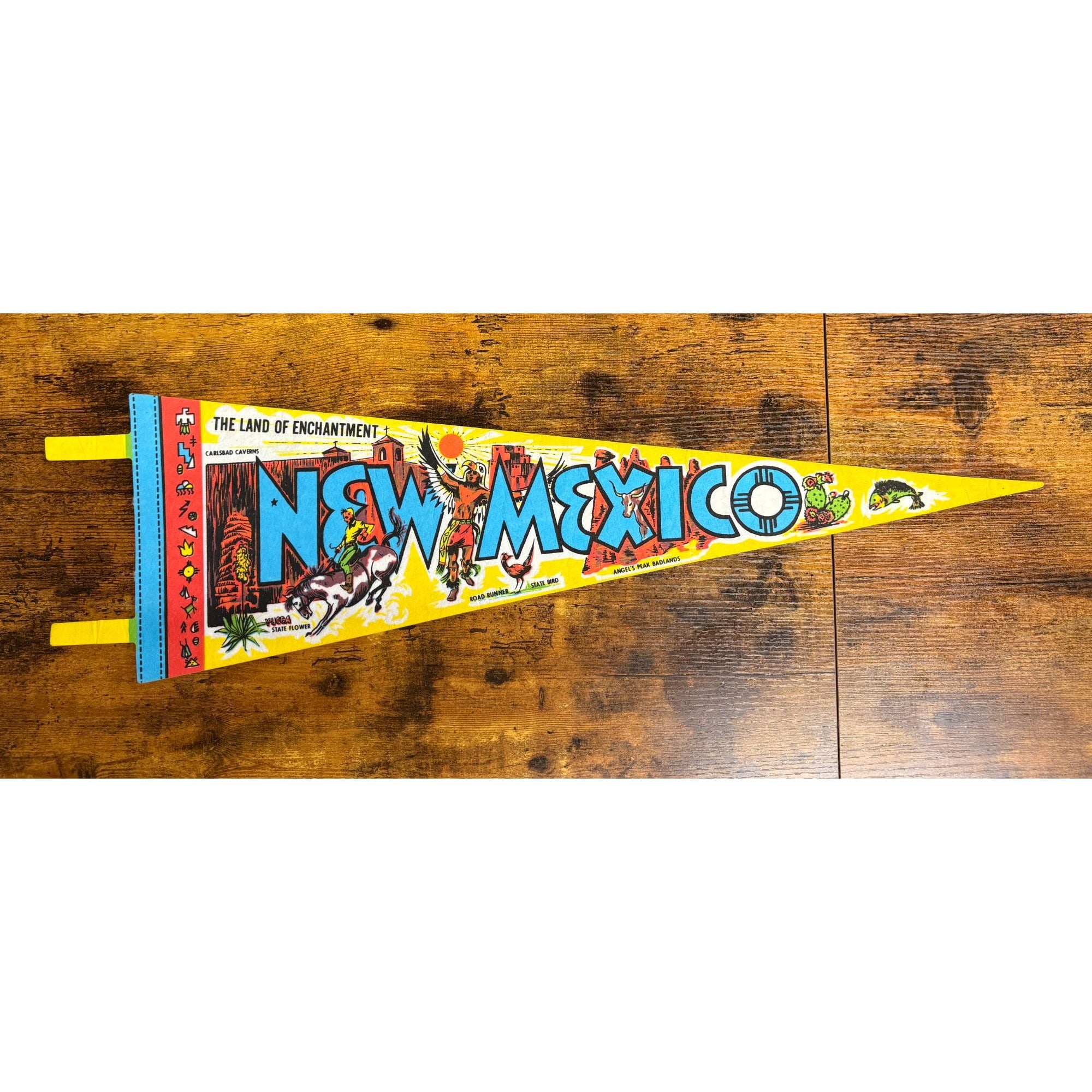 Vintage New Mexico Souvenir Pennant With Colorful Illustrations & Landmarks
