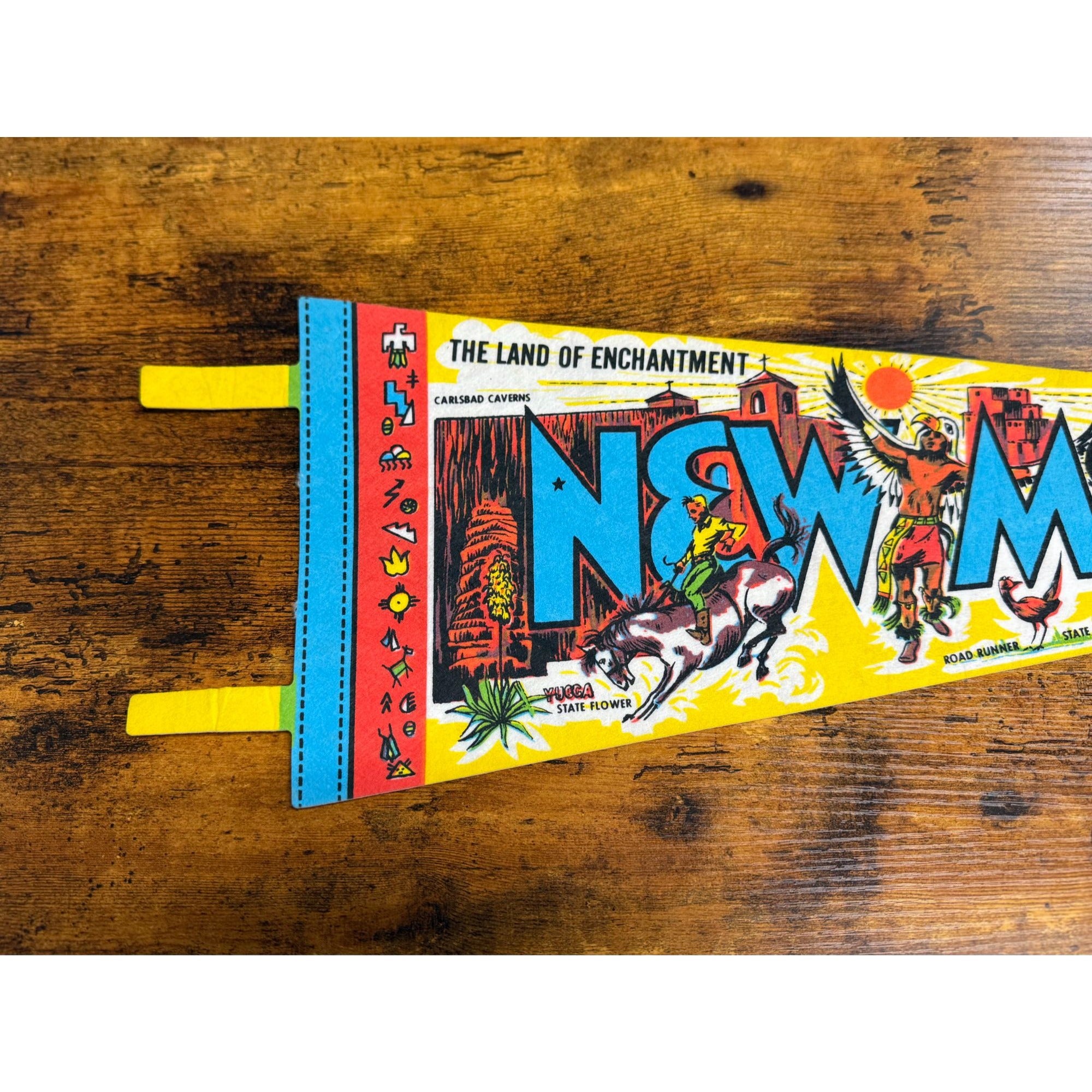 Vintage New Mexico Souvenir Pennant With Colorful Illustrations & Landmarks