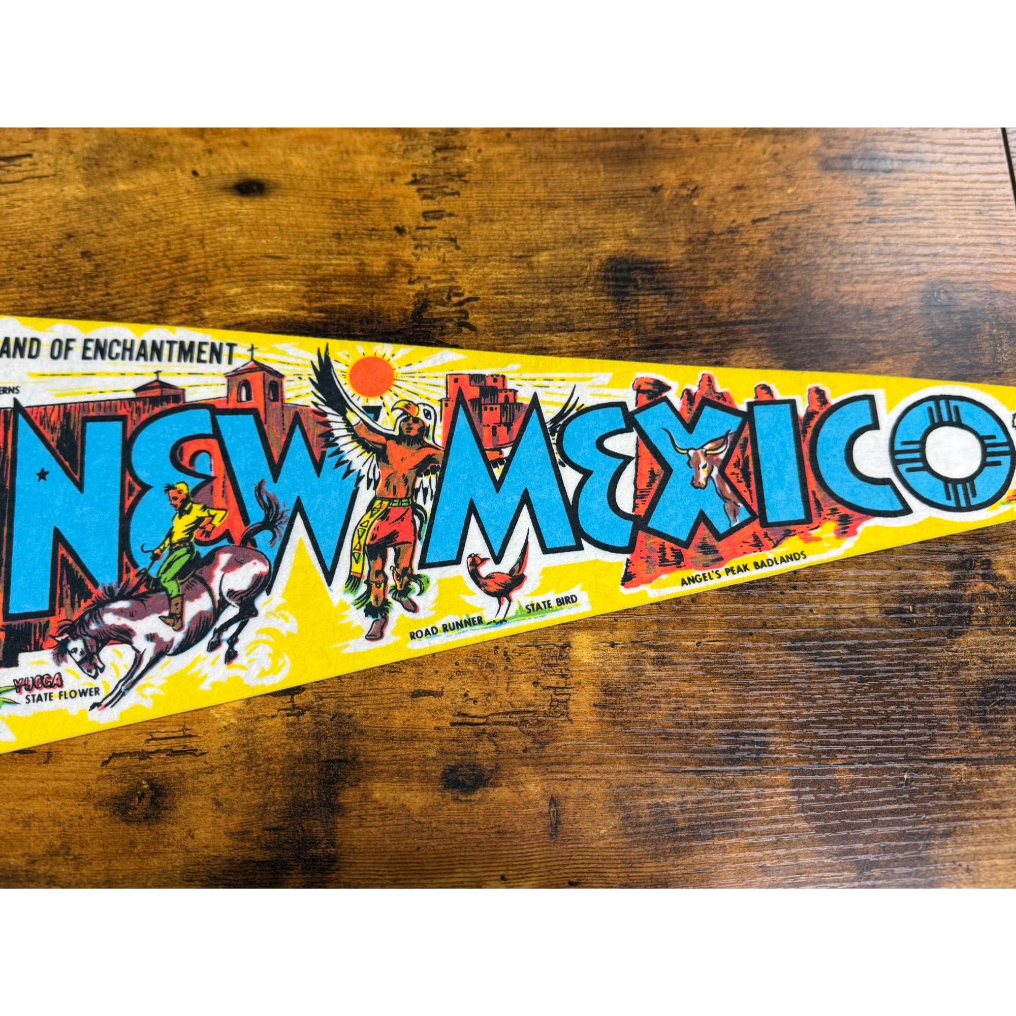 Vintage New Mexico Souvenir Pennant With Colorful Illustrations & Landmarks