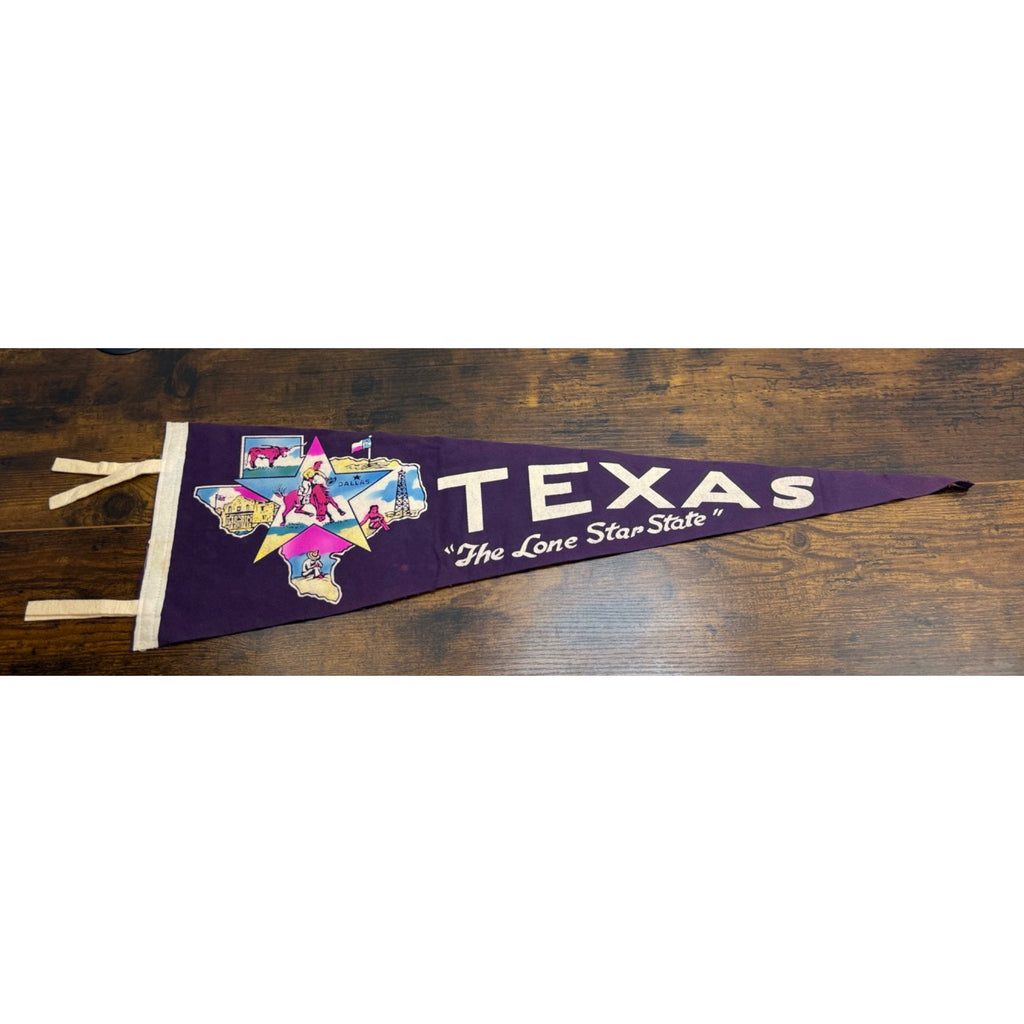 Vintage Texas Pennant Felt Flag "The Lone Star State" Purple 26.5 inches