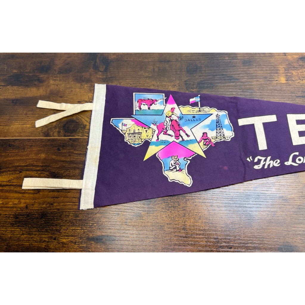 Vintage Texas Pennant Felt Flag "The Lone Star State" Purple 26.5 inches