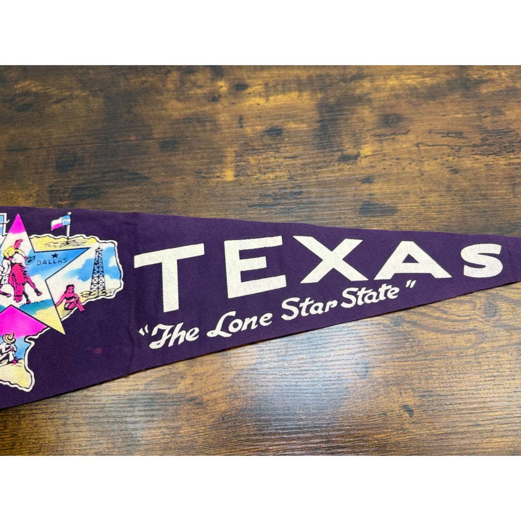 Vintage Texas Pennant Felt Flag "The Lone Star State" Purple 26.5 inches