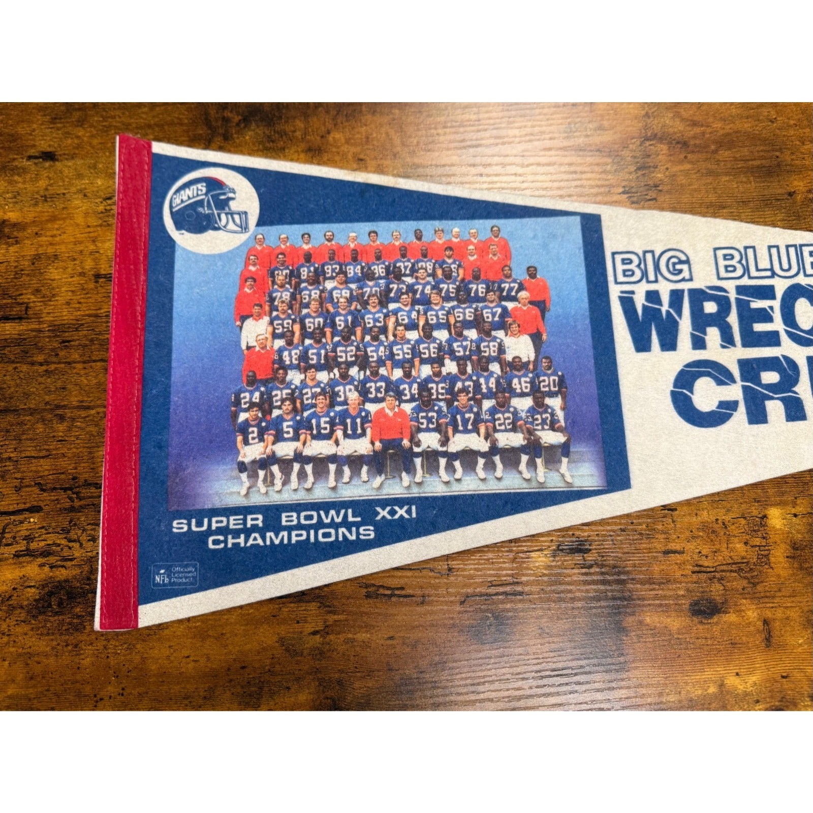 Vintage 1986 Big Blue Wrecking Crew New York Giants Super Bowl Champions pennant