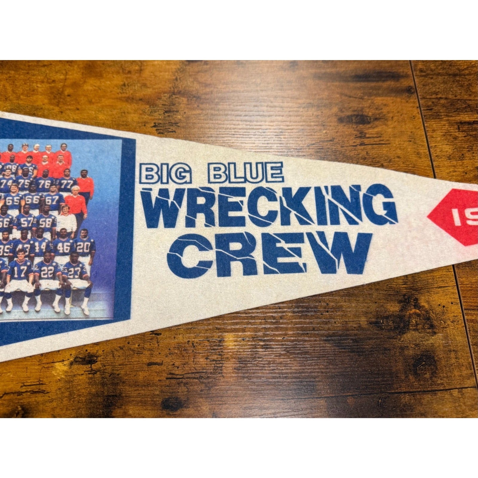 Vintage 1986 Big Blue Wrecking Crew New York Giants Super Bowl Champions pennant