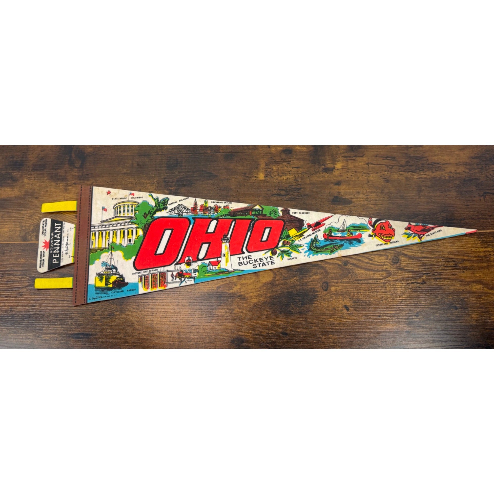 Ohio Vintage Souvenir Pennant Buckeye State Felt Flag With Illustrations