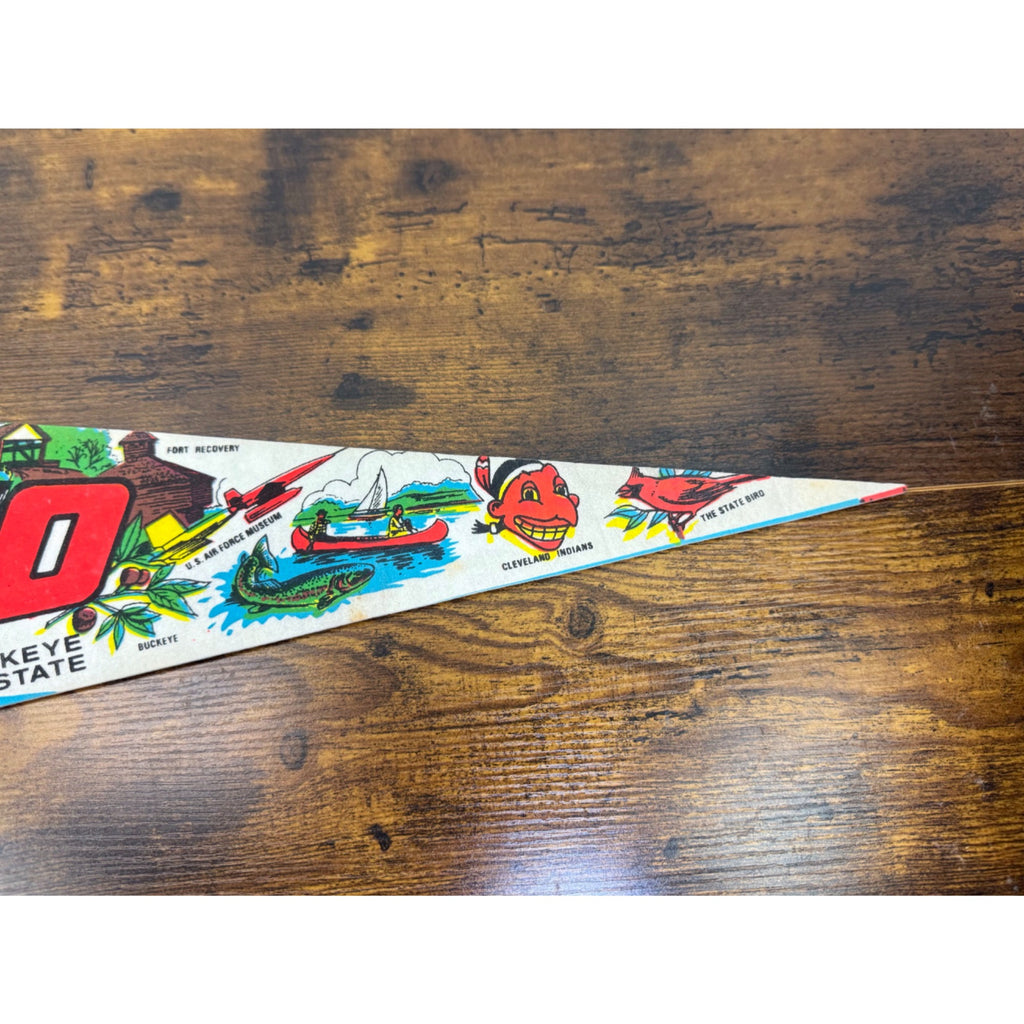 Ohio Vintage Souvenir Pennant Buckeye State Felt Flag With Illustrations