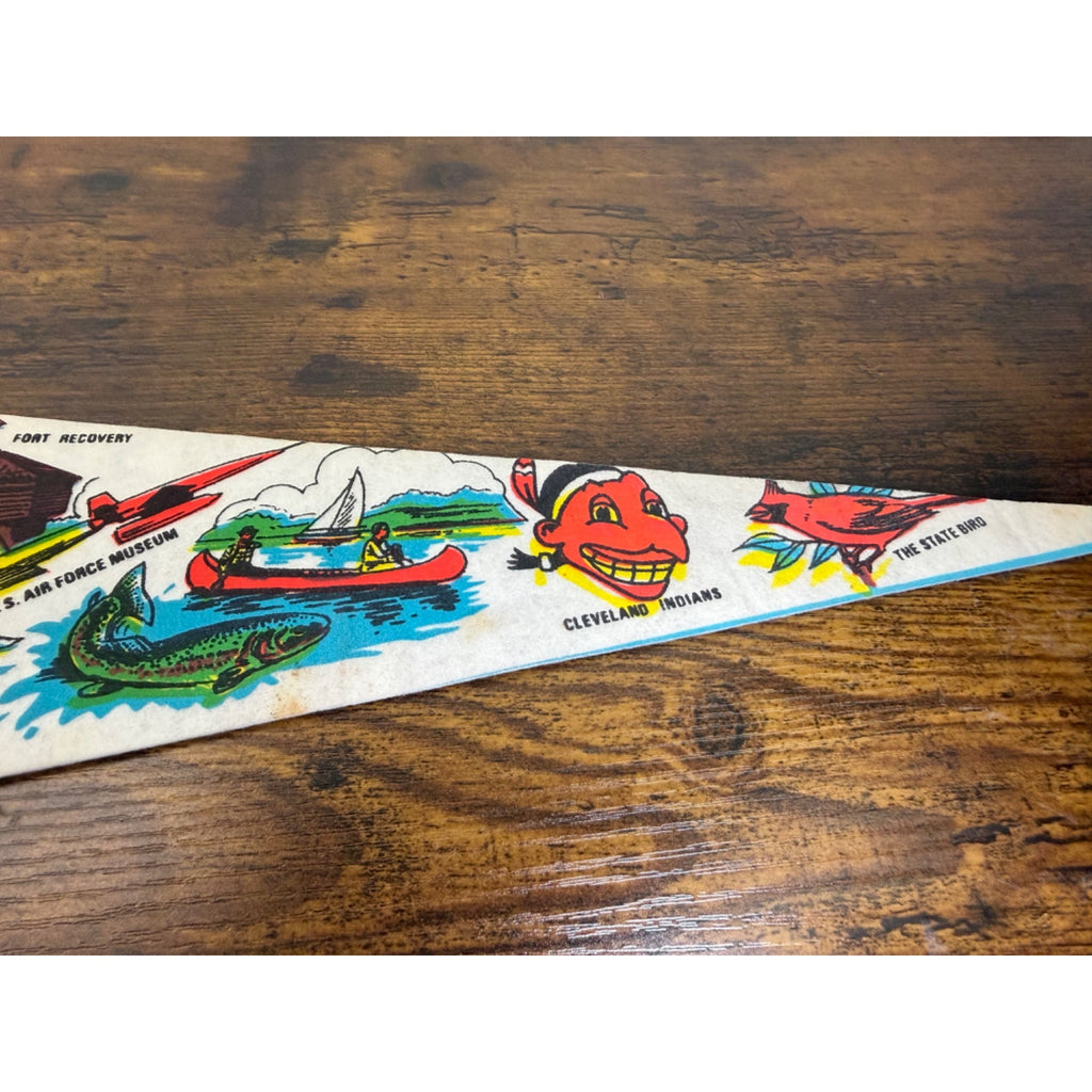 Ohio Vintage Souvenir Pennant Buckeye State Felt Flag With Illustrations