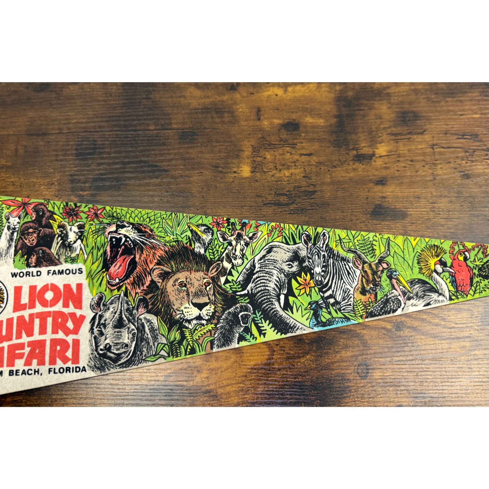 Vintage Lion Country Safari Felt Pennant West Palm Beach Florida 25 inches