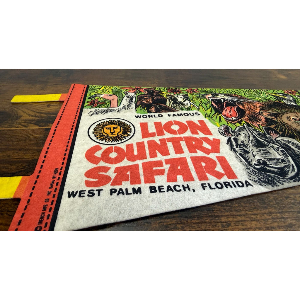 Vintage Lion Country Safari Felt Pennant West Palm Beach Florida 25 inches