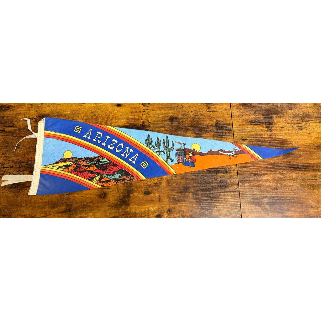 Vintage Arizona Felt Pennant With Southwestern Artwork & Ties