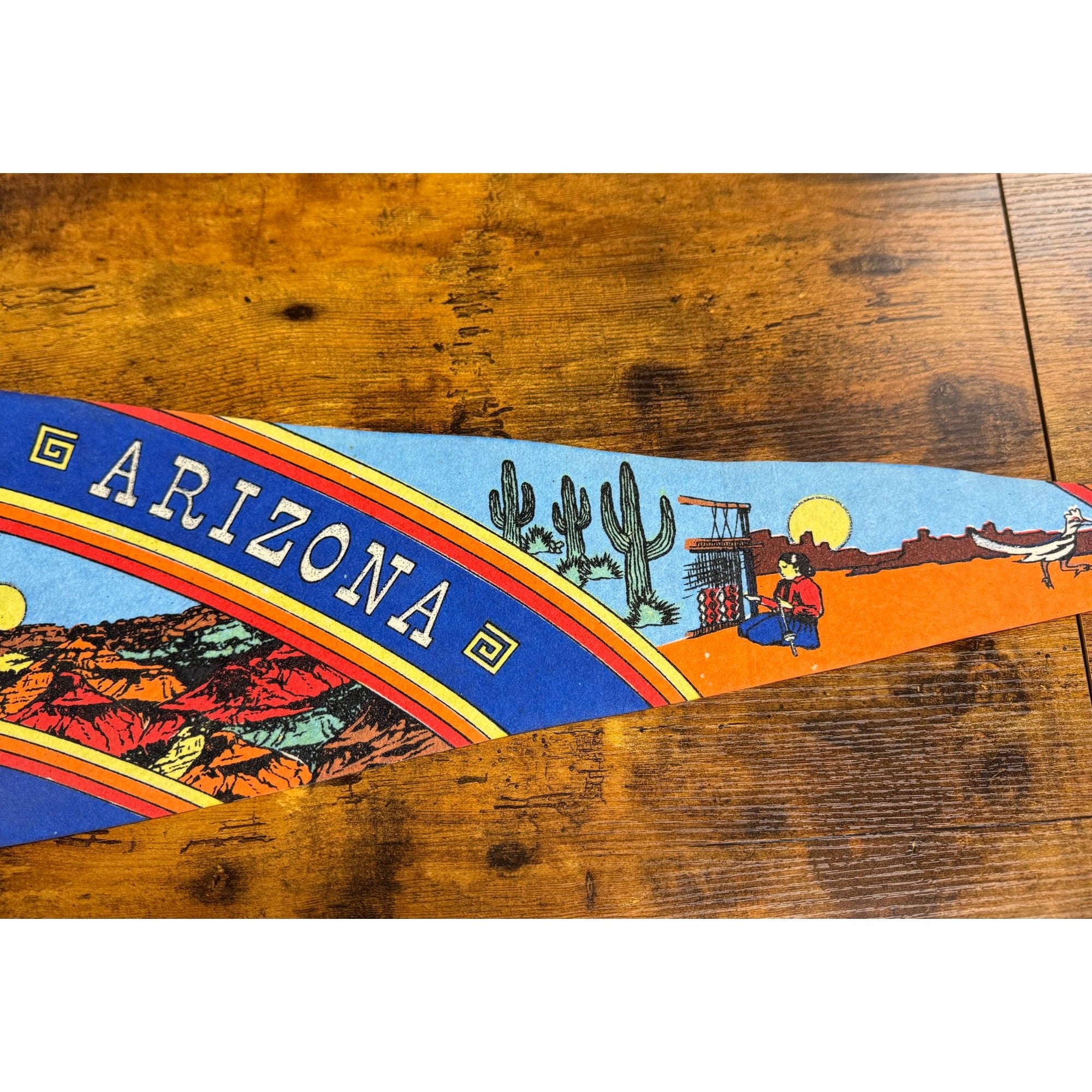 Vintage Arizona Felt Pennant With Southwestern Artwork & Ties