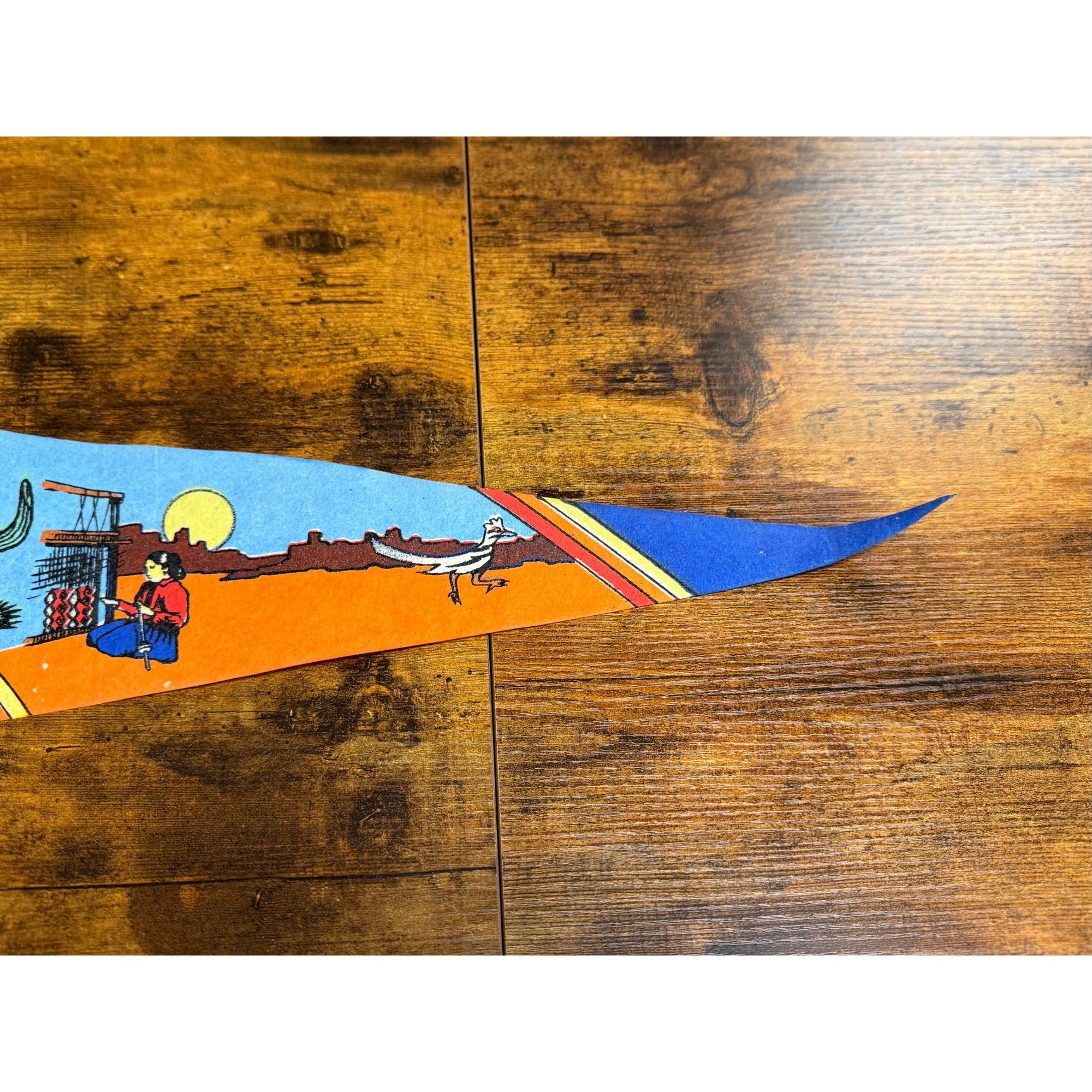 Vintage Arizona Felt Pennant With Southwestern Artwork & Ties