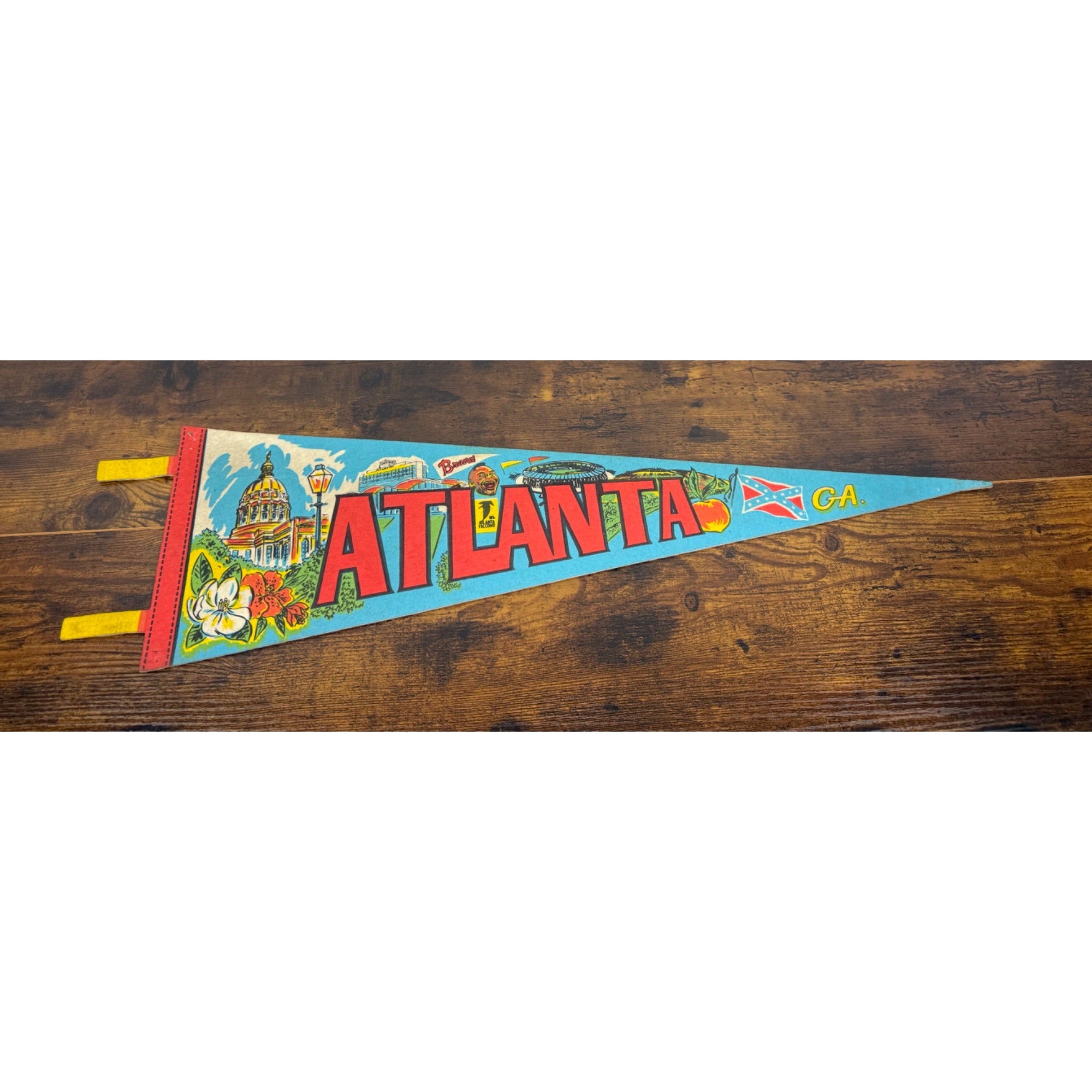 Vintage Atlanta GA Felt Souvenir Pennant With Colorful Graphics