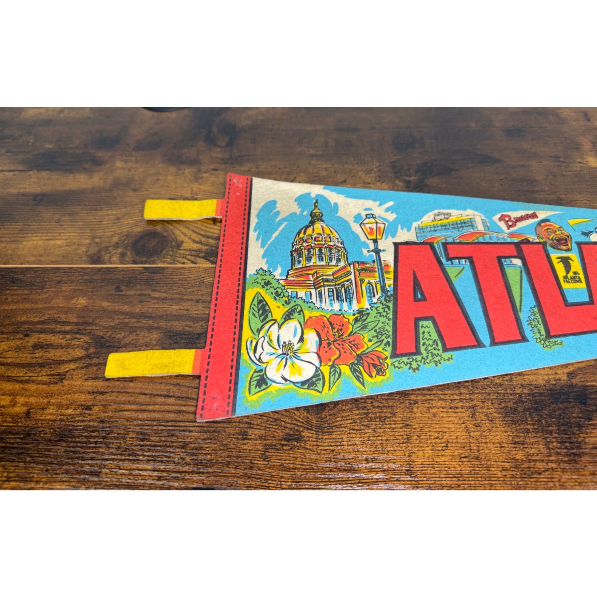 Vintage Atlanta GA Felt Souvenir Pennant With Colorful Graphics