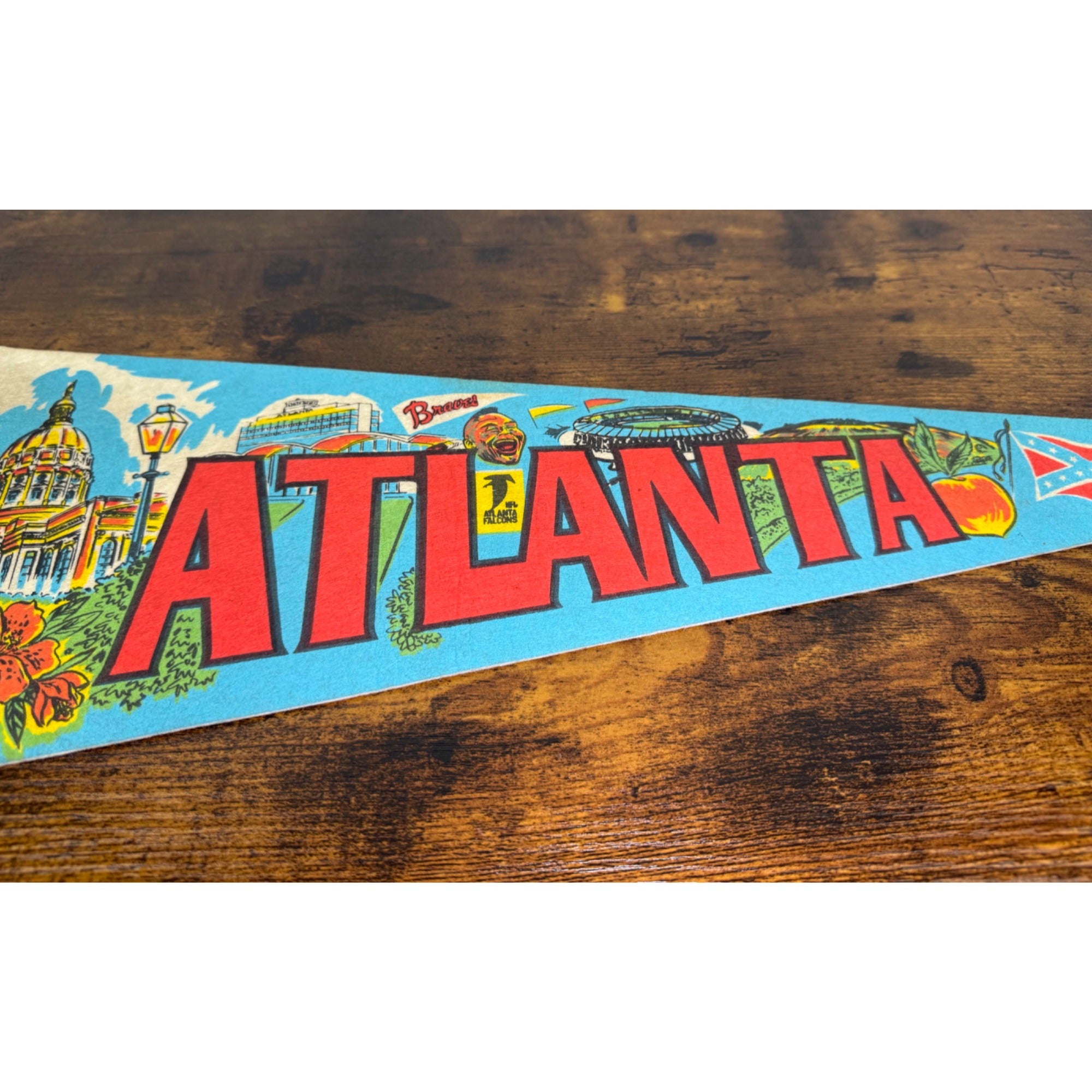 Vintage Atlanta GA Felt Souvenir Pennant With Colorful Graphics