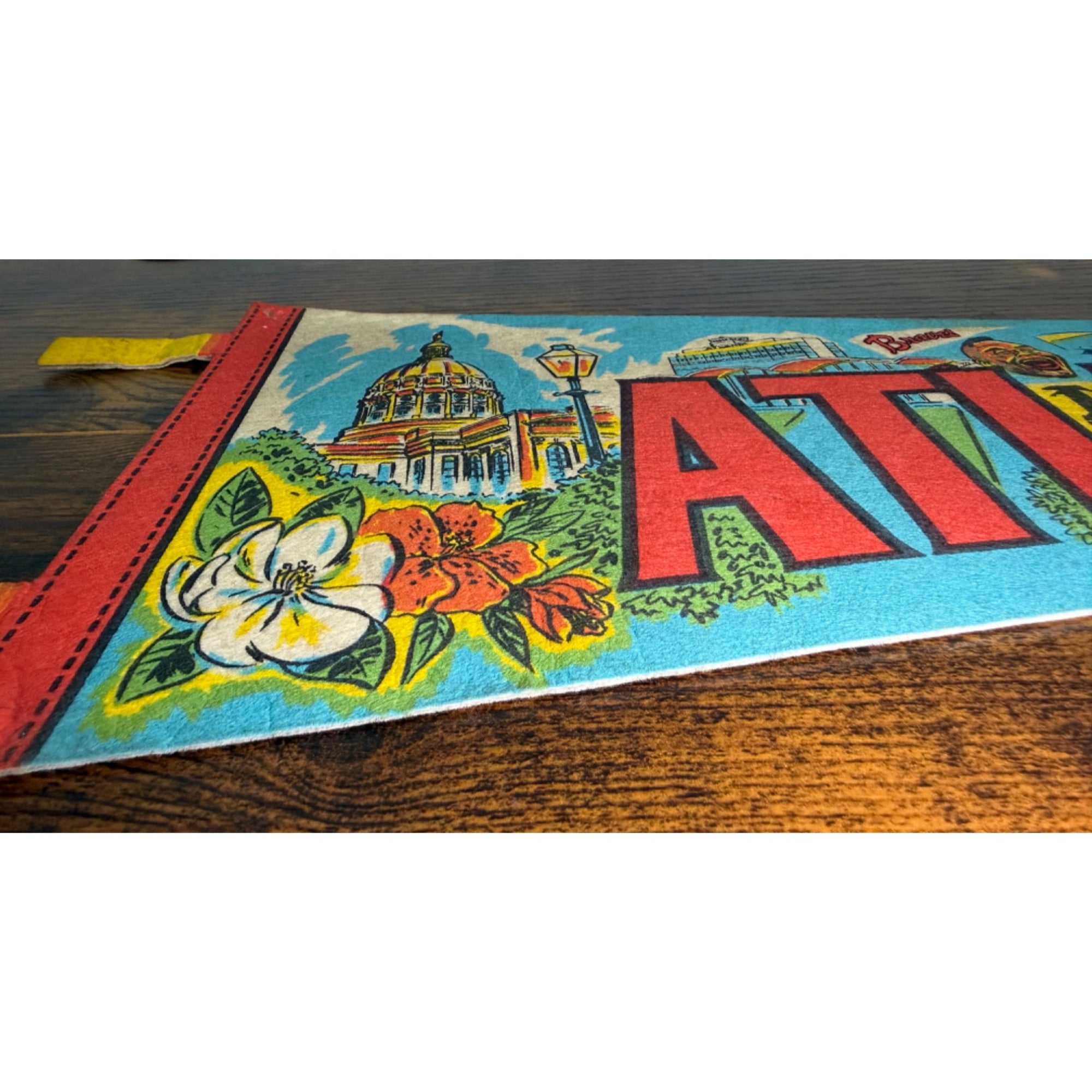 Vintage Atlanta GA Felt Souvenir Pennant With Colorful Graphics