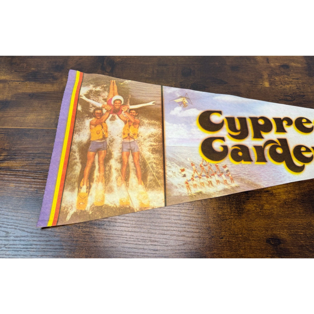 Vintage Cypress Gardens Florida Souvenir Pennant With Water Skiing Scene Felt