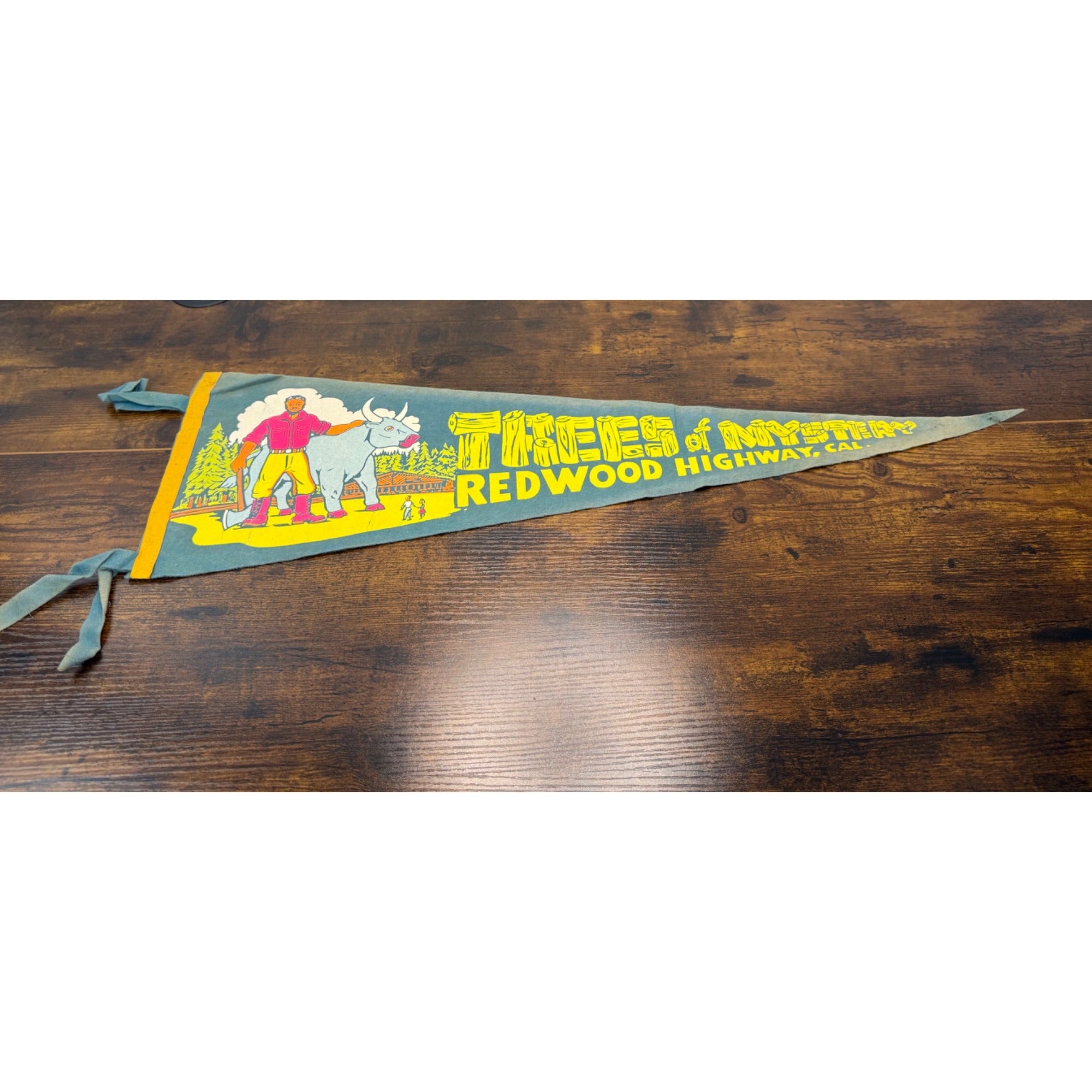 Vintage Trees Of Mystery Pennant Redwood Highway California Felt Souvenir