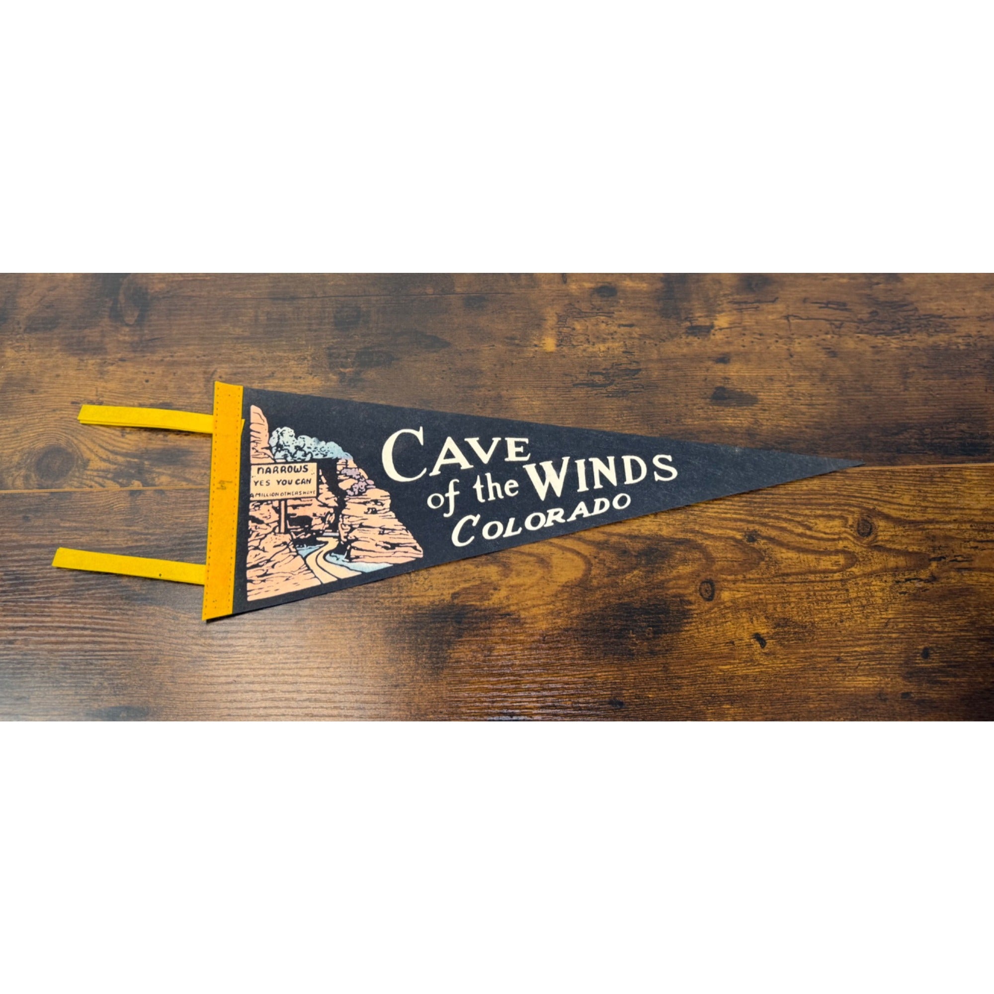 Vintage Cave Of The Winds Colorado Felt Pennant With Yellow Trim Retro