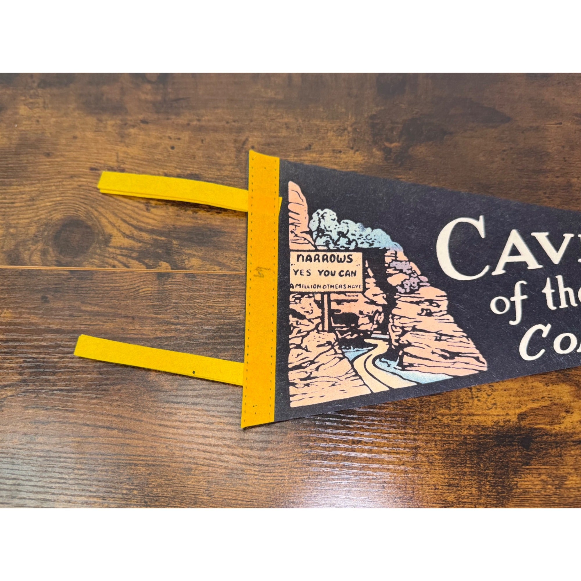 Vintage Cave Of The Winds Colorado Felt Pennant With Yellow Trim Retro