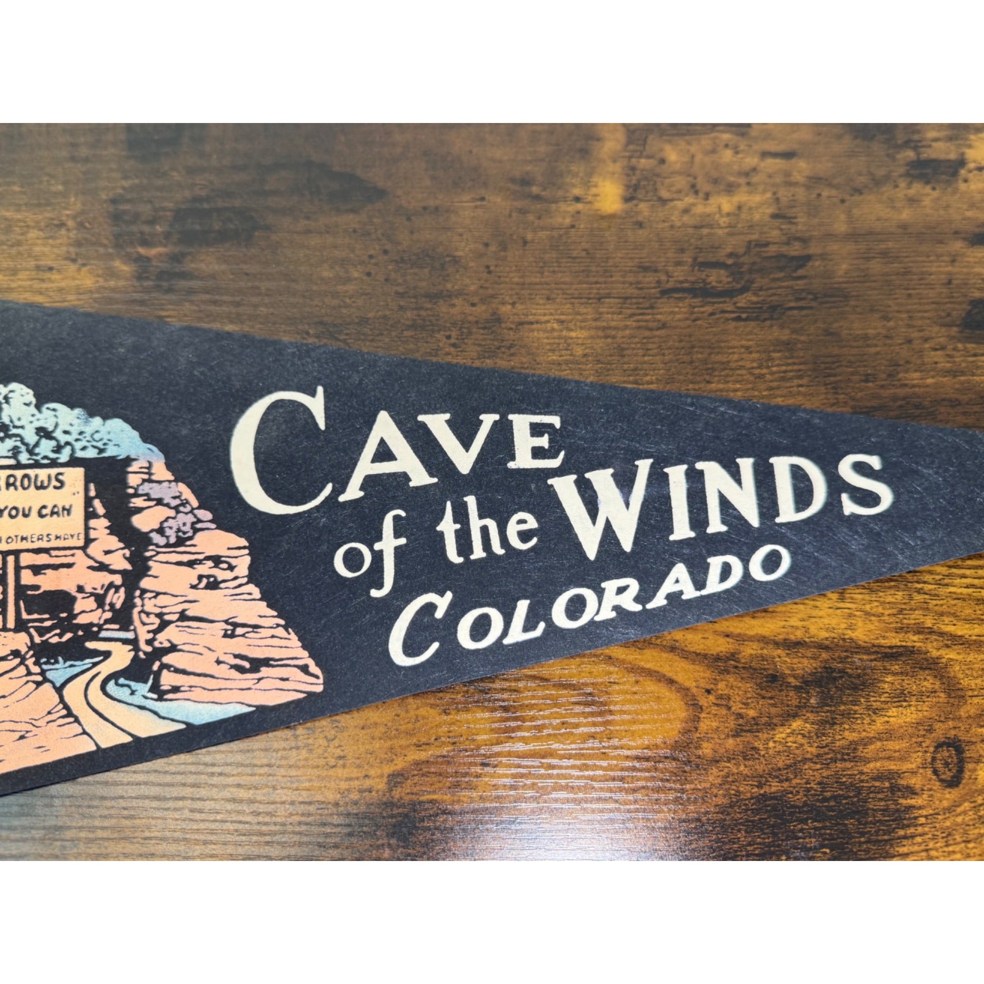 Vintage Cave Of The Winds Colorado Felt Pennant With Yellow Trim Retro
