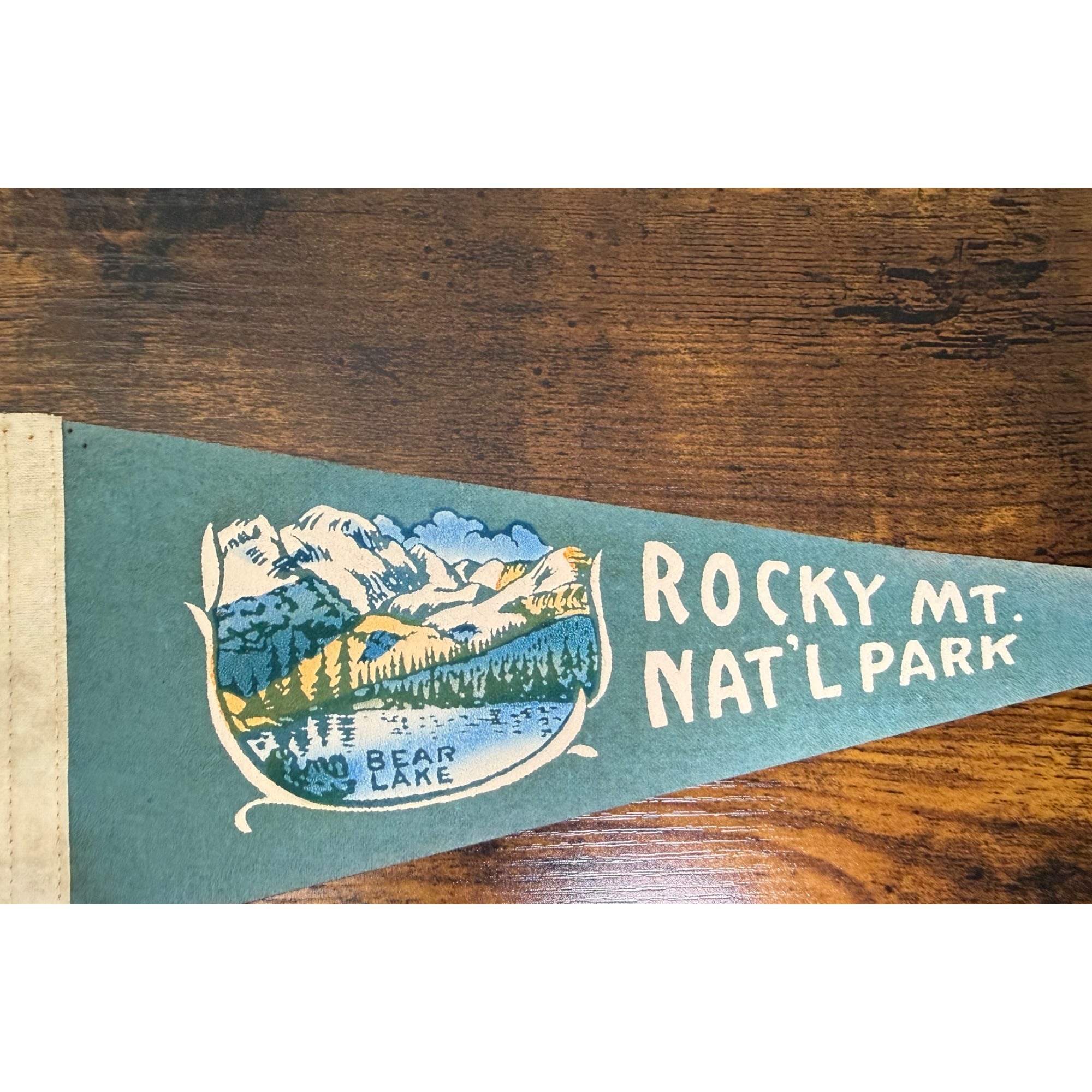 Vintage Rocky Mountain National Park Felt Pennant With Bear Lake Graphic