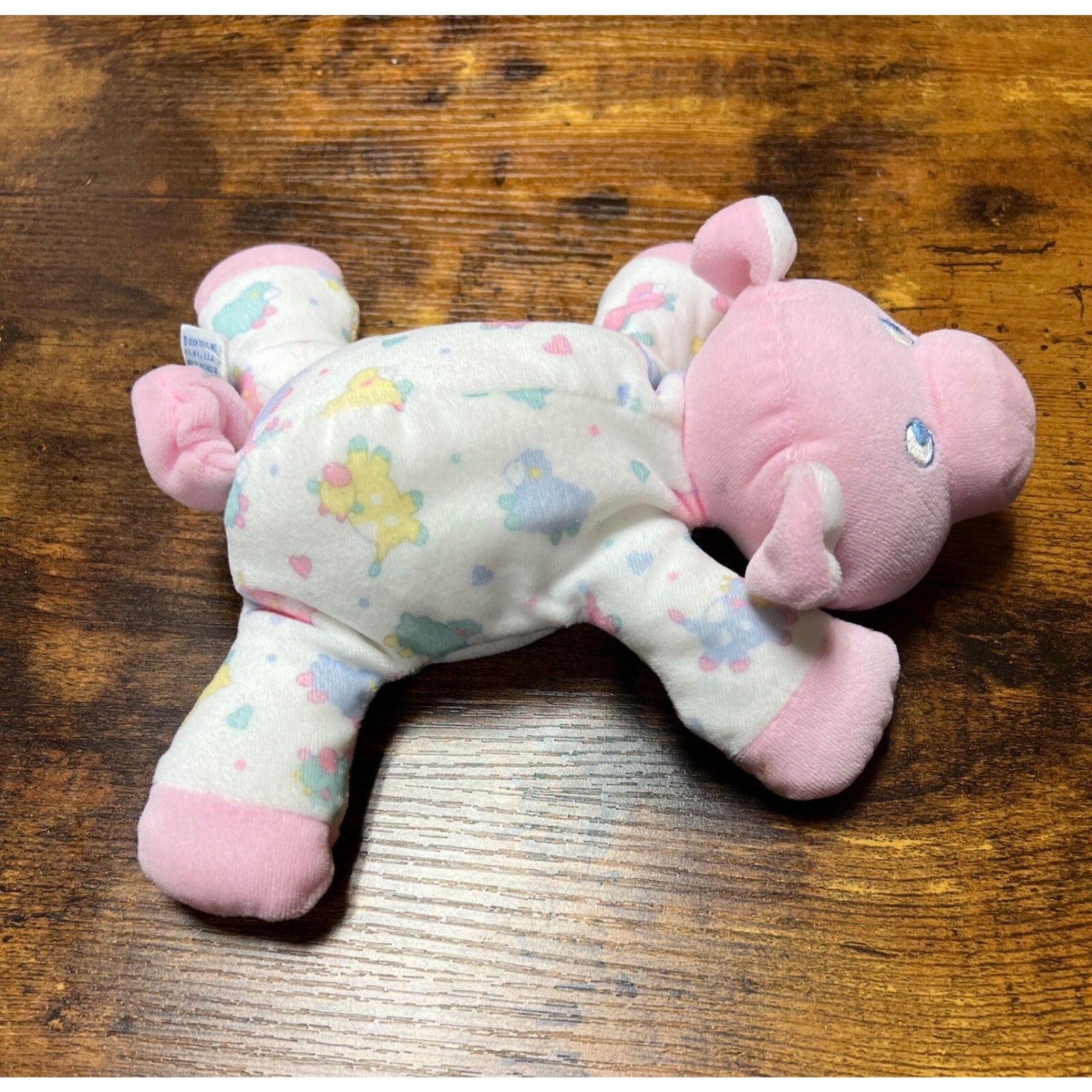 Vintage  Eden Pink Velour Pig Plush Laying 7" Stuffed Lovey Wearing Pjs