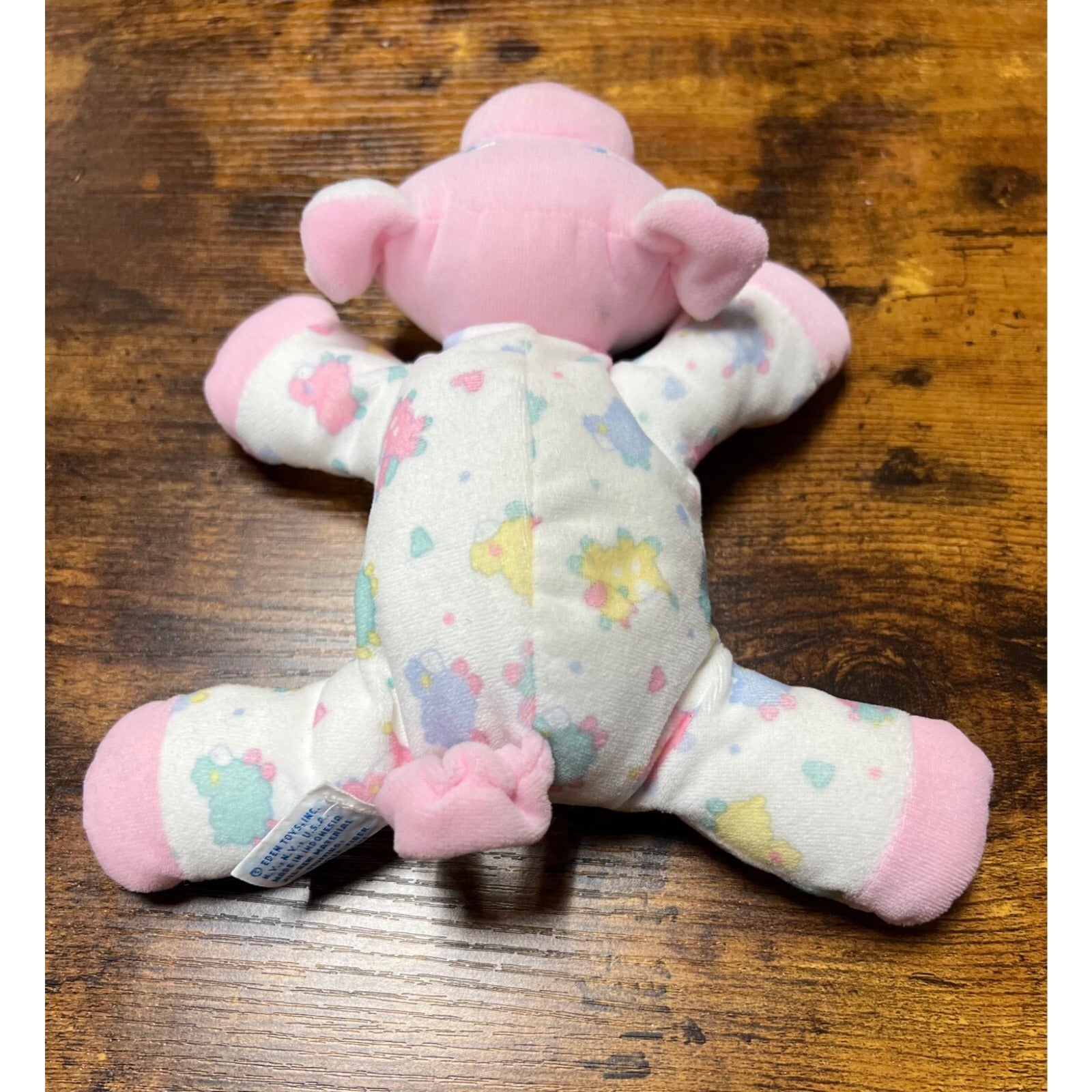 Vintage  Eden Pink Velour Pig Plush Laying 7" Stuffed Lovey Wearing Pjs