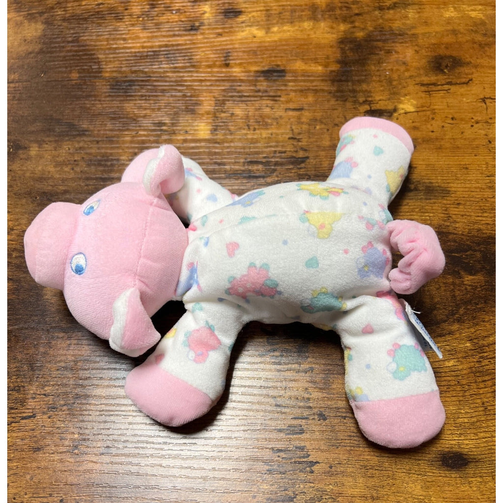 Vintage  Eden Pink Velour Pig Plush Laying 7" Stuffed Lovey Wearing Pjs