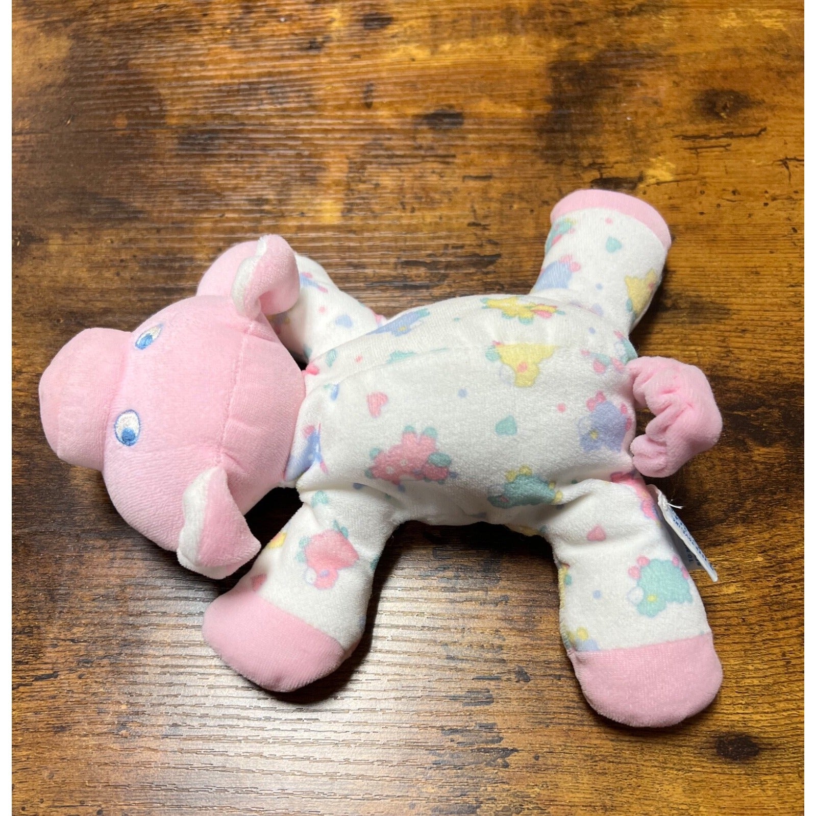 Vintage  Eden Pink Velour Pig Plush Laying 7" Stuffed Lovey Wearing Pjs