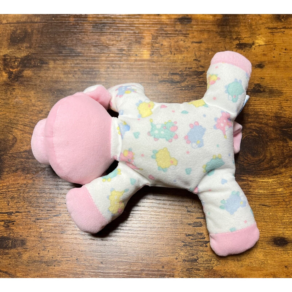 Vintage  Eden Pink Velour Pig Plush Laying 7" Stuffed Lovey Wearing Pjs