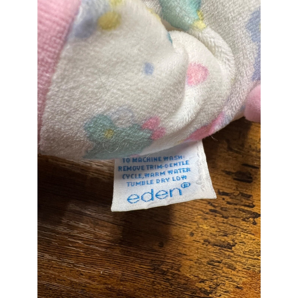 Vintage  Eden Pink Velour Pig Plush Laying 7" Stuffed Lovey Wearing Pjs