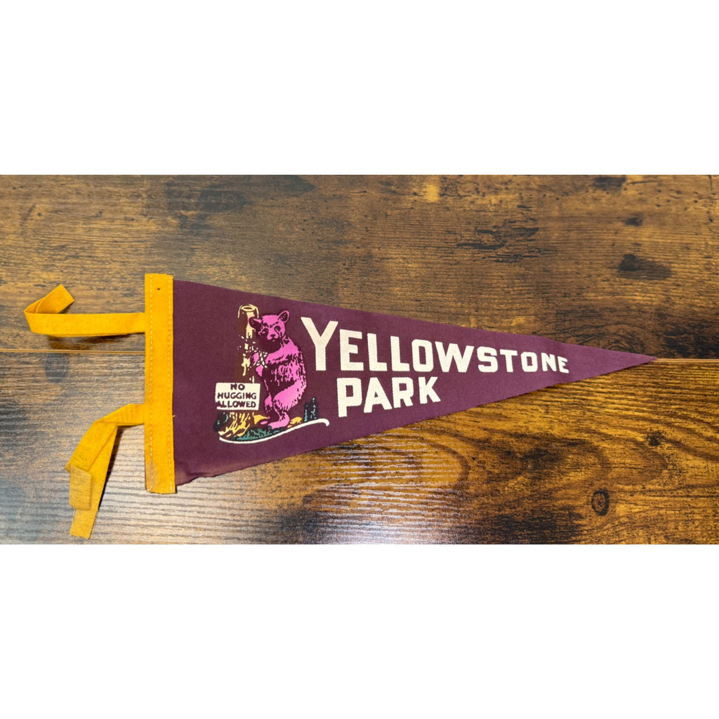 Vintage Yellowstone Park Pennant With Bear Graphic & "No Hugging Allowed"