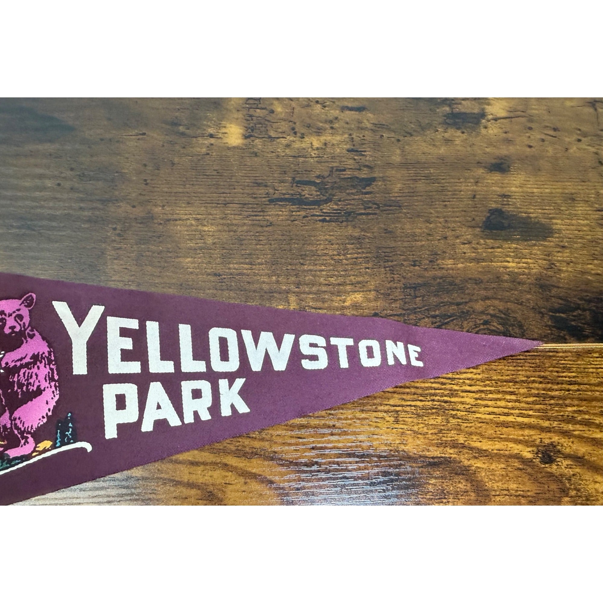 Vintage Yellowstone Park Pennant With Bear Graphic & "No Hugging Allowed"