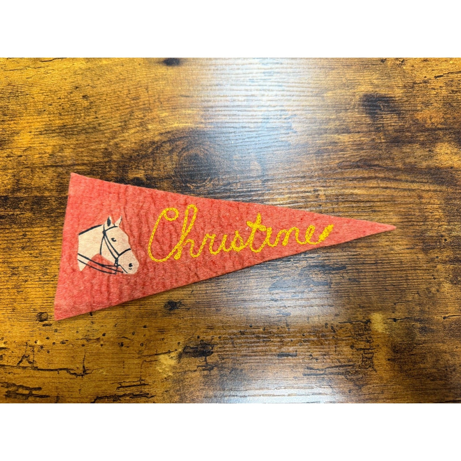 Vintage Stitched Christine mini pennant with horse