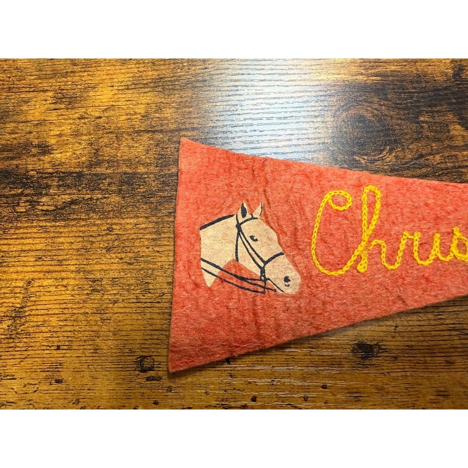 Vintage Stitched Christine mini pennant with horse