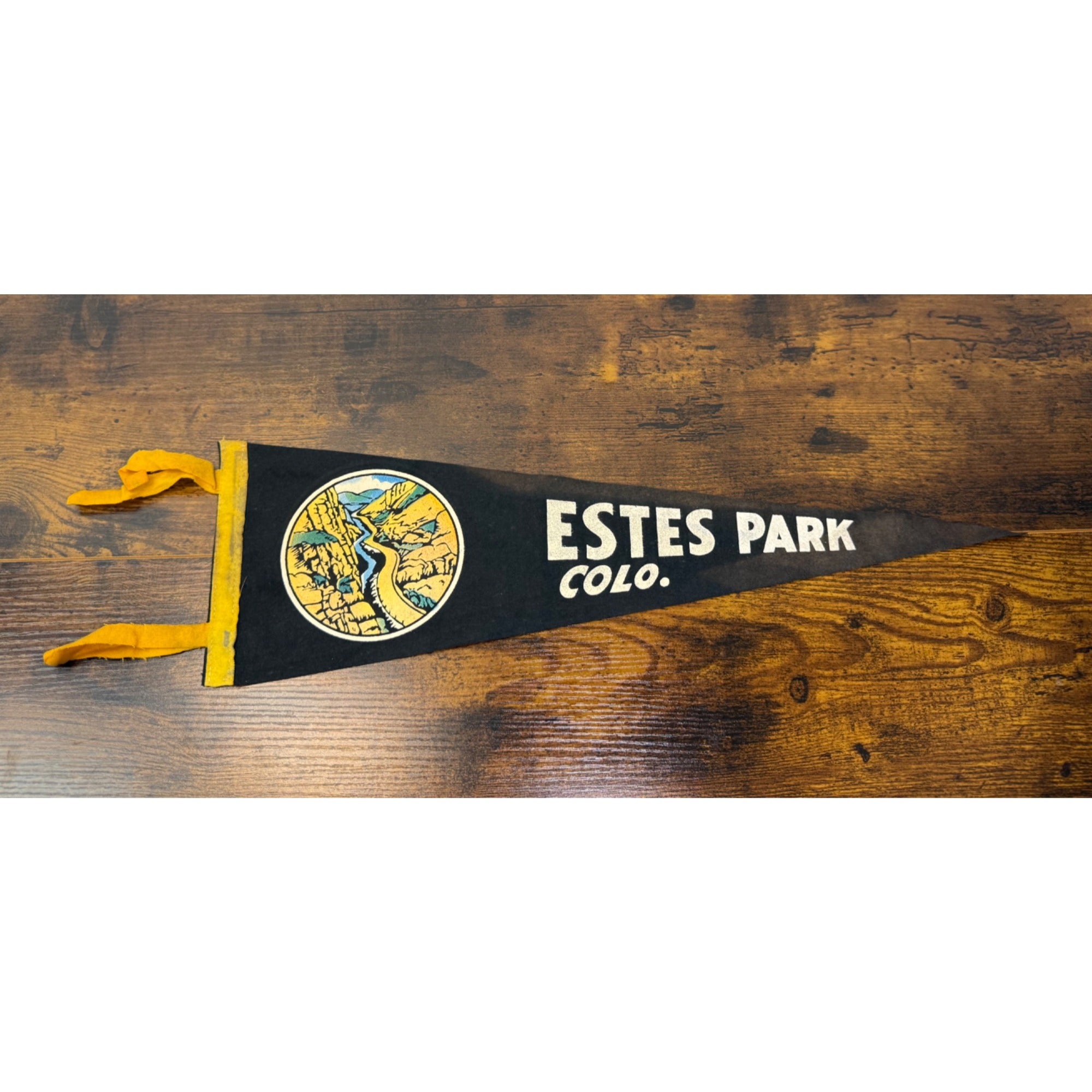 Vintage Estes Park Colorado Souvenir Felt Pennant With Scenic Graphic Design