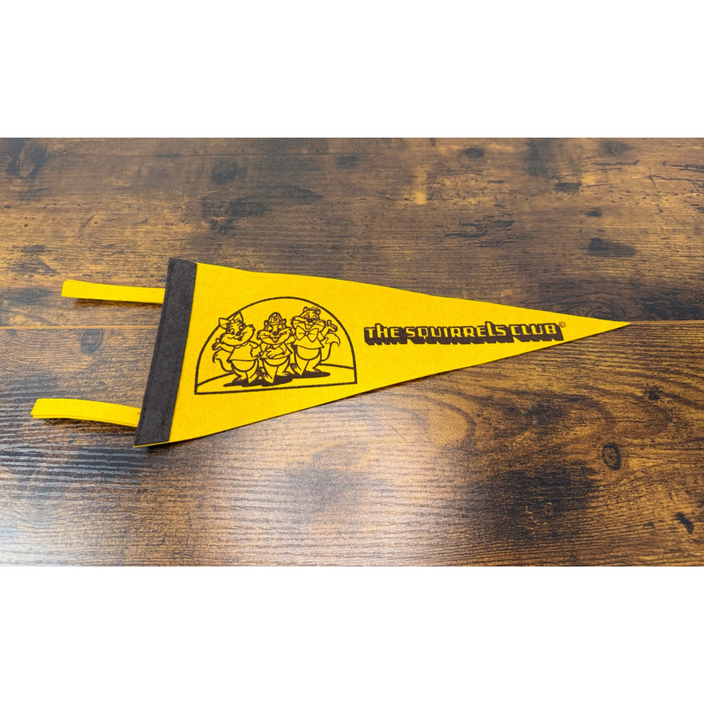 Vintage Felt Pennant With "The Squirrels Club" Cartoon Design In Yellow & Brown
