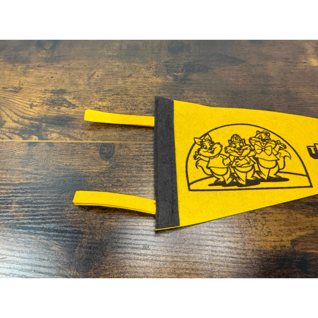 Vintage Felt Pennant With "The Squirrels Club" Cartoon Design In Yellow & Brown